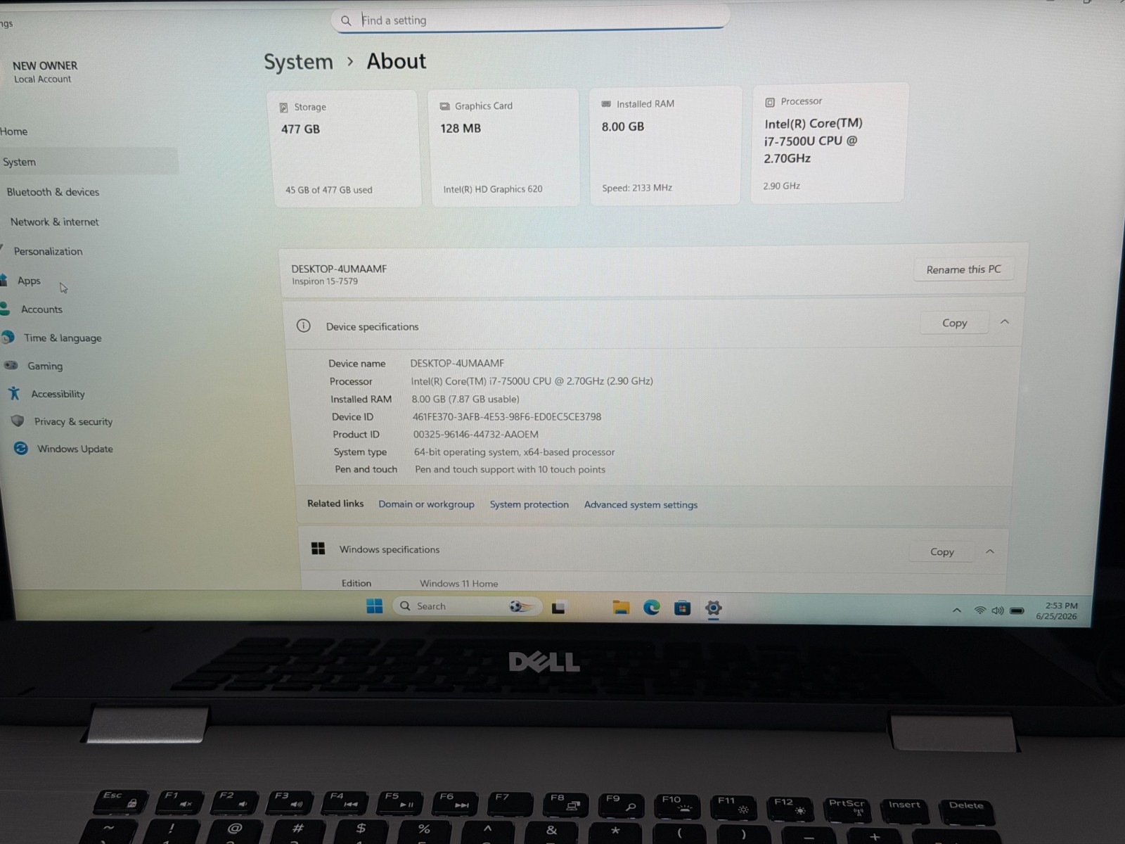 Dell Inspiron 7579 Laptop 2-in-1 Touch 15.6″ i7-7500U 8GB RAM 512GB SSD Win11H