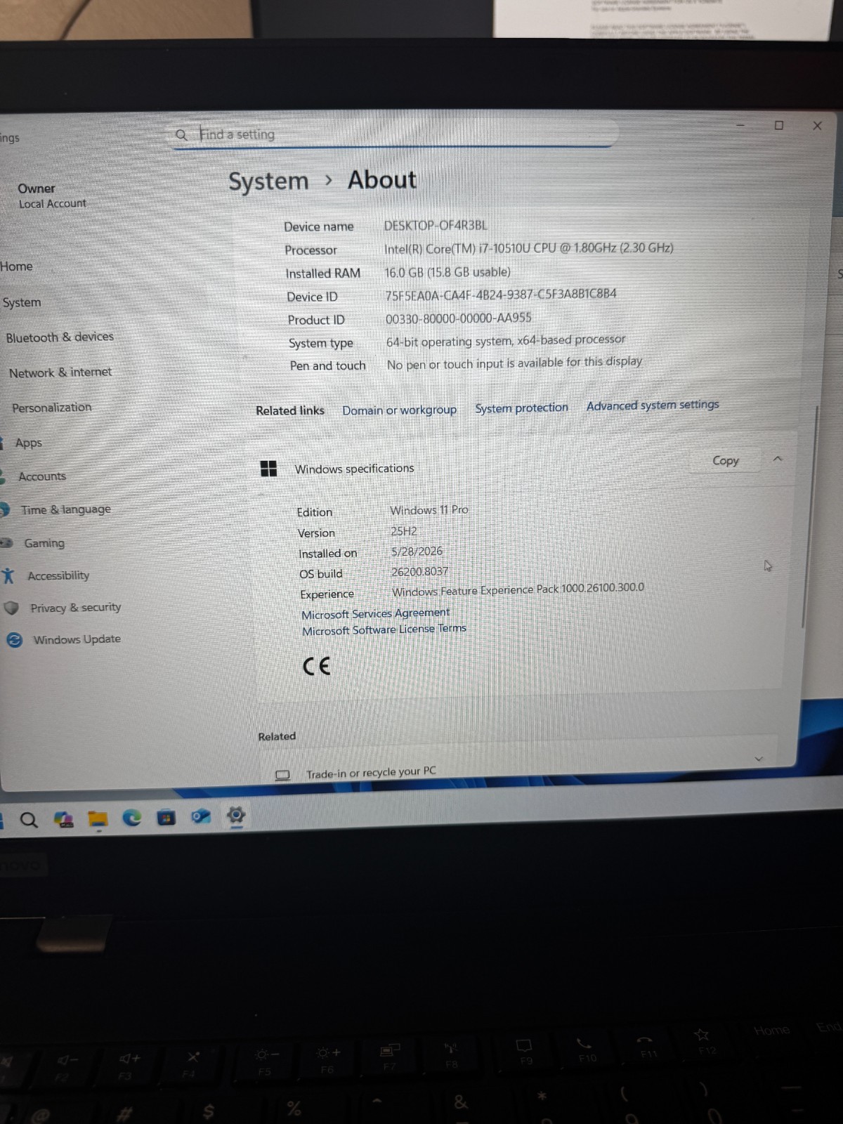 Lenovo Thinkpad P15s Gen1 Core I7-10510 500GB SSD 16GB RAM Laptop *Read #5818