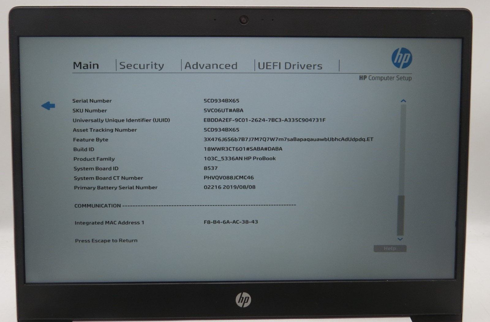 HP ProBook 440 G6/i5-8265U @ 1.60GHz/8GB RAM/No SSD/No OS *READ*
