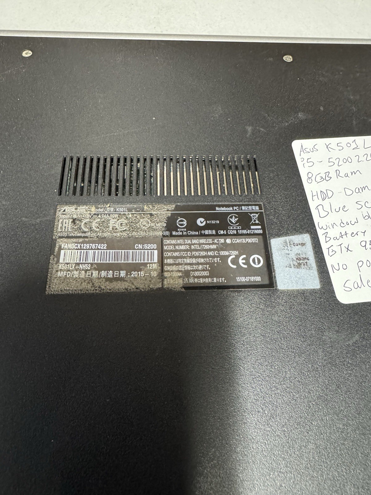 ASUS K501L i5-5200U 8GB GTX 950M | Blue Screen | Bad HDD | For Parts