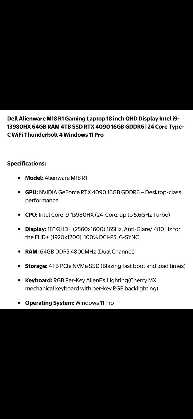 Alienware M18 R1 Gaming Laptop i9-13980HX RTX 4090 64GB 4TB SSD 18″ Win11 Pro