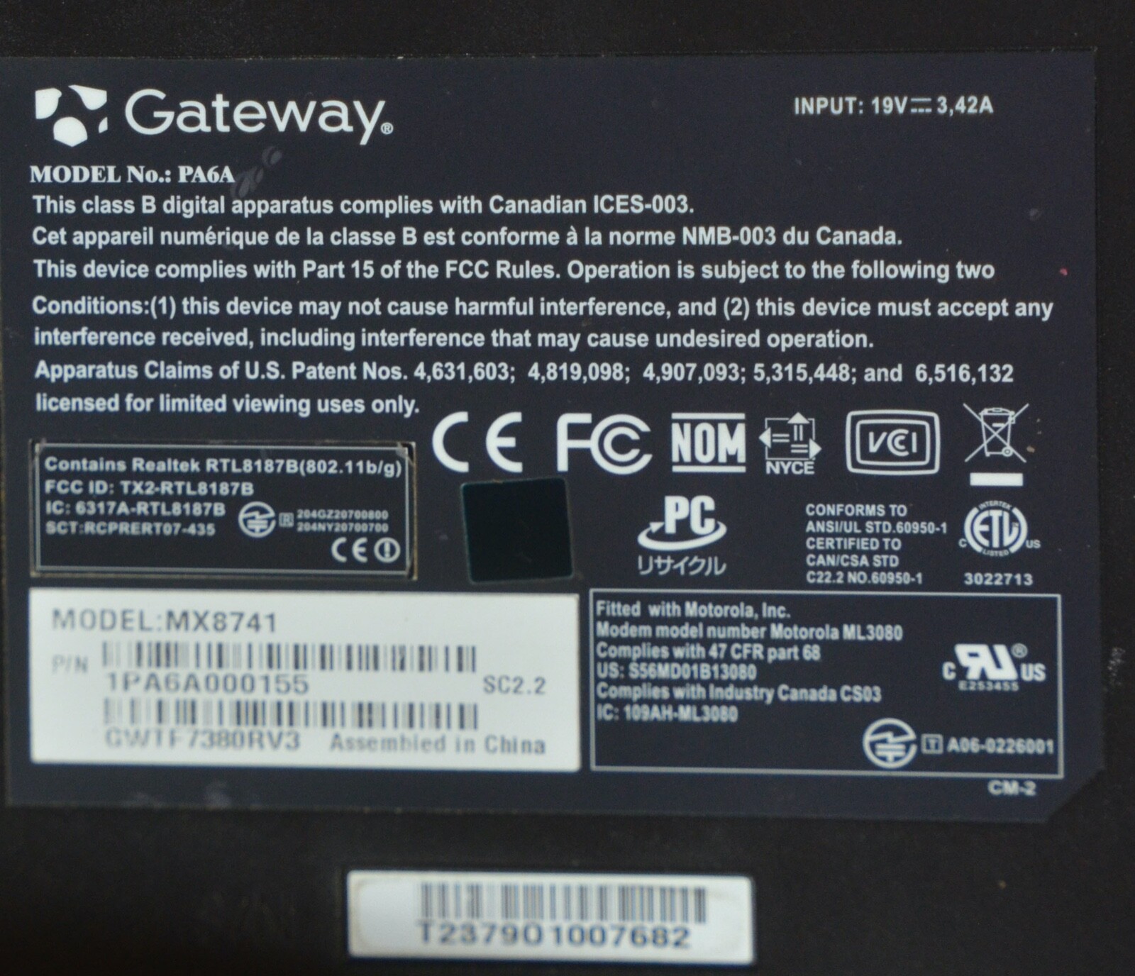 Gateway MX8741 Laptop__Intel T2130 CPU @ 1.86 GHz__1GB RAM__120GB HDD.