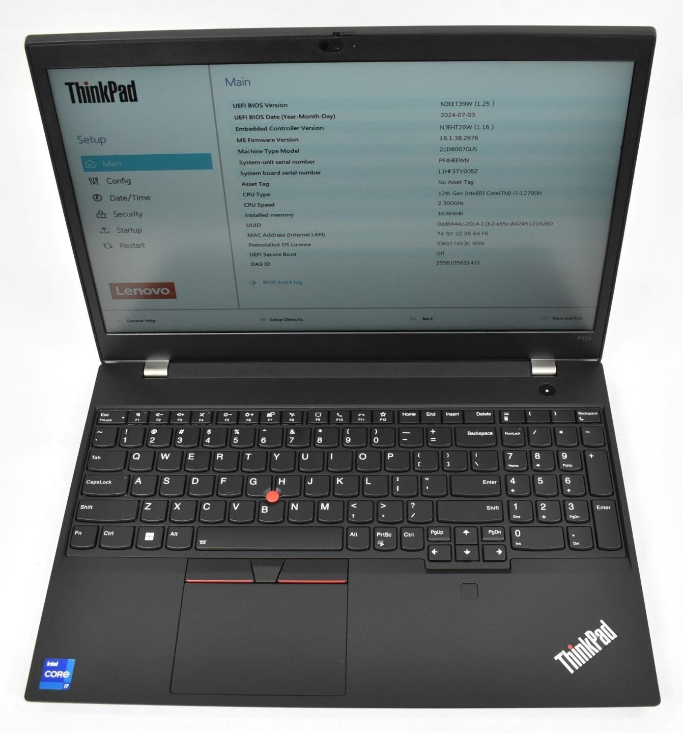 Lenovo ThinkPad P15v Gen 3 Laptop i7-12700H 16GB 512GB SSD No OS T600