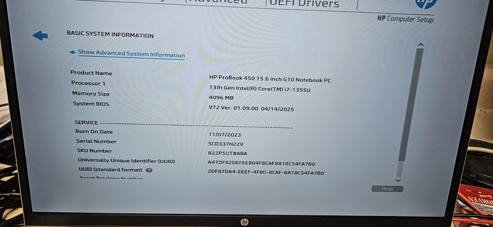 HP: ProBook: 450 G10: i7 13th Gen: 4GB RAM: FOR PARTS