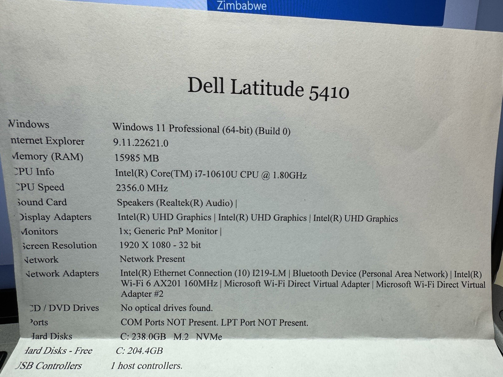 Dell Latitude 5410 14″ i7-10610U 16GB DDR4 RAM 238GB NVMe SSD Win11 Pro