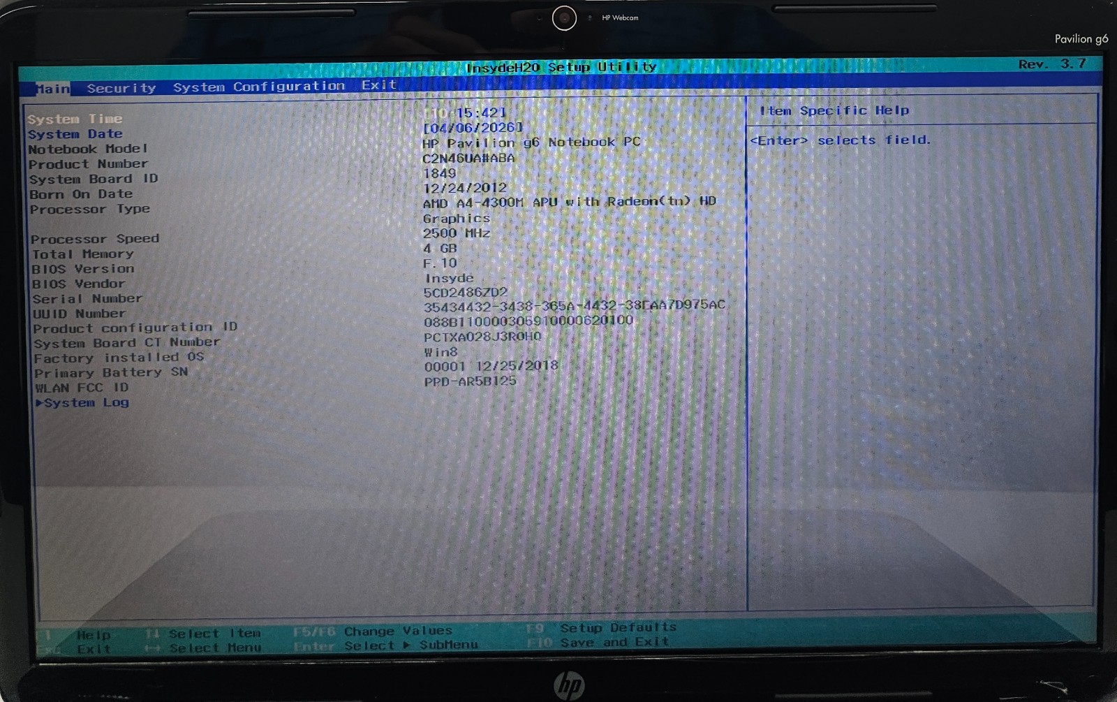 HP Pavilion G6-2210US 15.6″ Laptop AMD A4-4300M 4GB Ram NO HD/OS (FL)