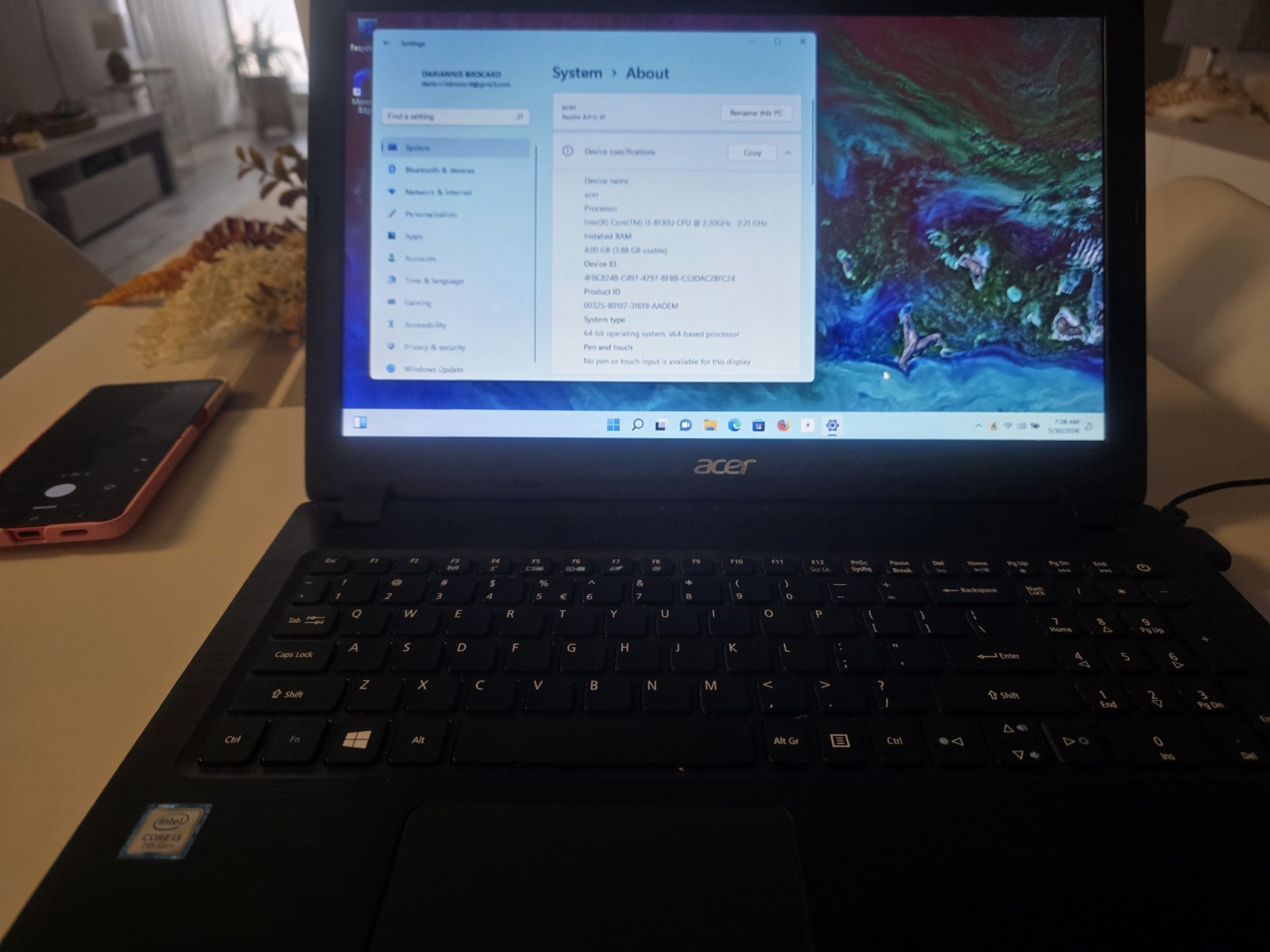 Acer Aspire A315-51 15.6″ FHD i3-8130U 4GB RAM 1TB HDD Windows 11 Black