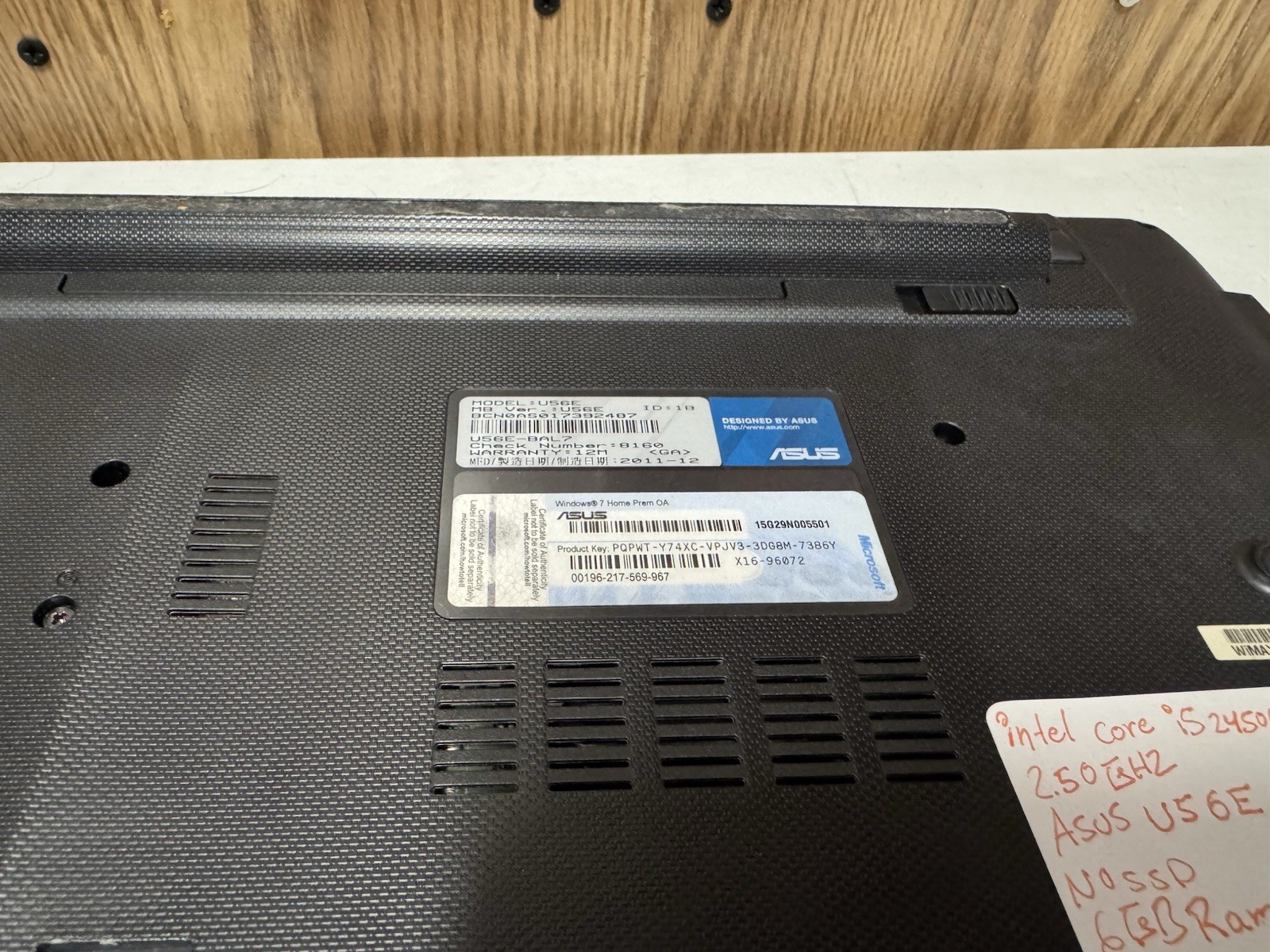 ASUS U56E Laptop i5-2450M 6GB RAM No HDD No Charger For Parts Repair