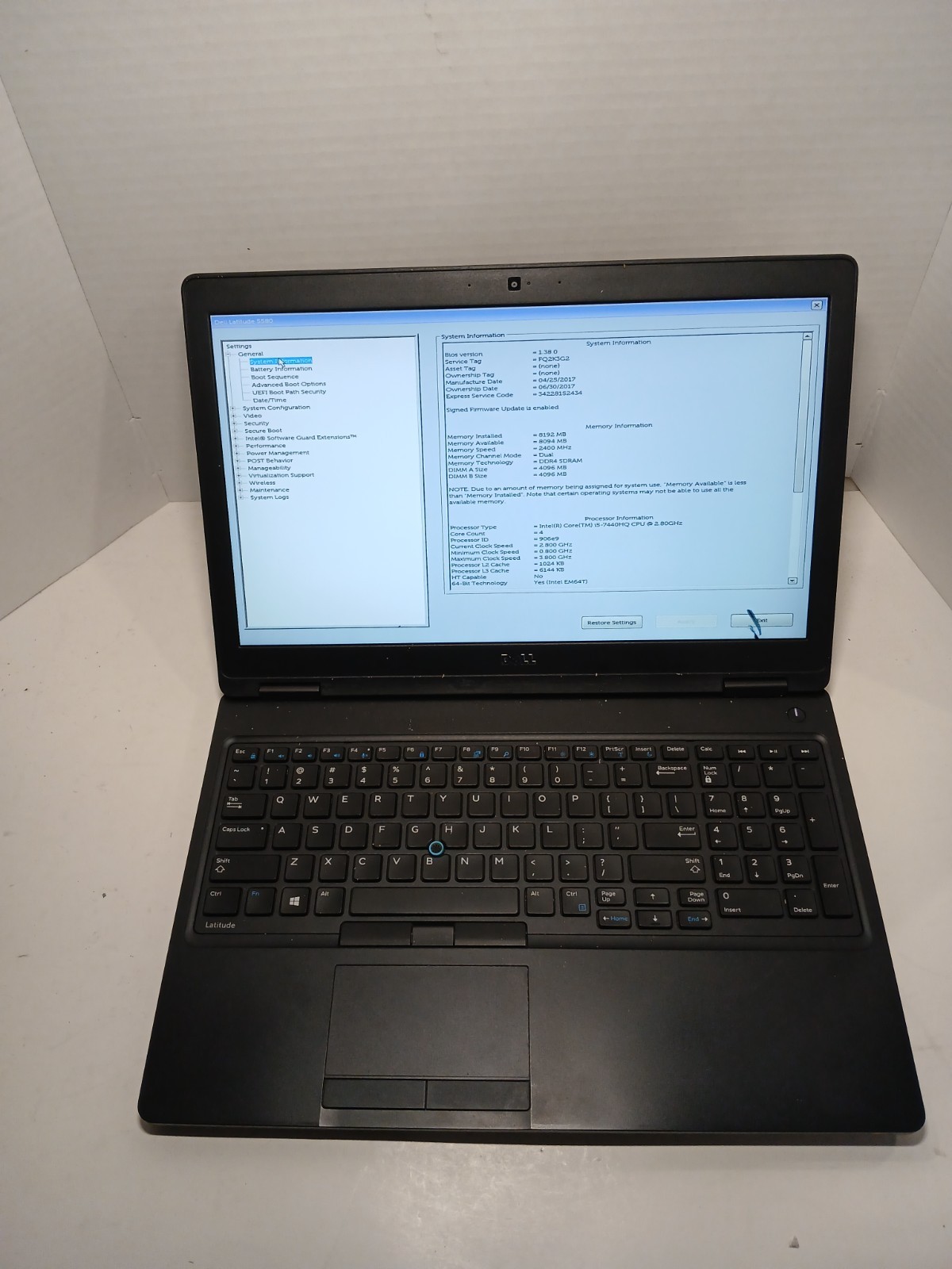 Dell Latitude 5580 15.6″ i5-7th gen Laptop NO RAM/SSD/HDD. BAD LCD #97