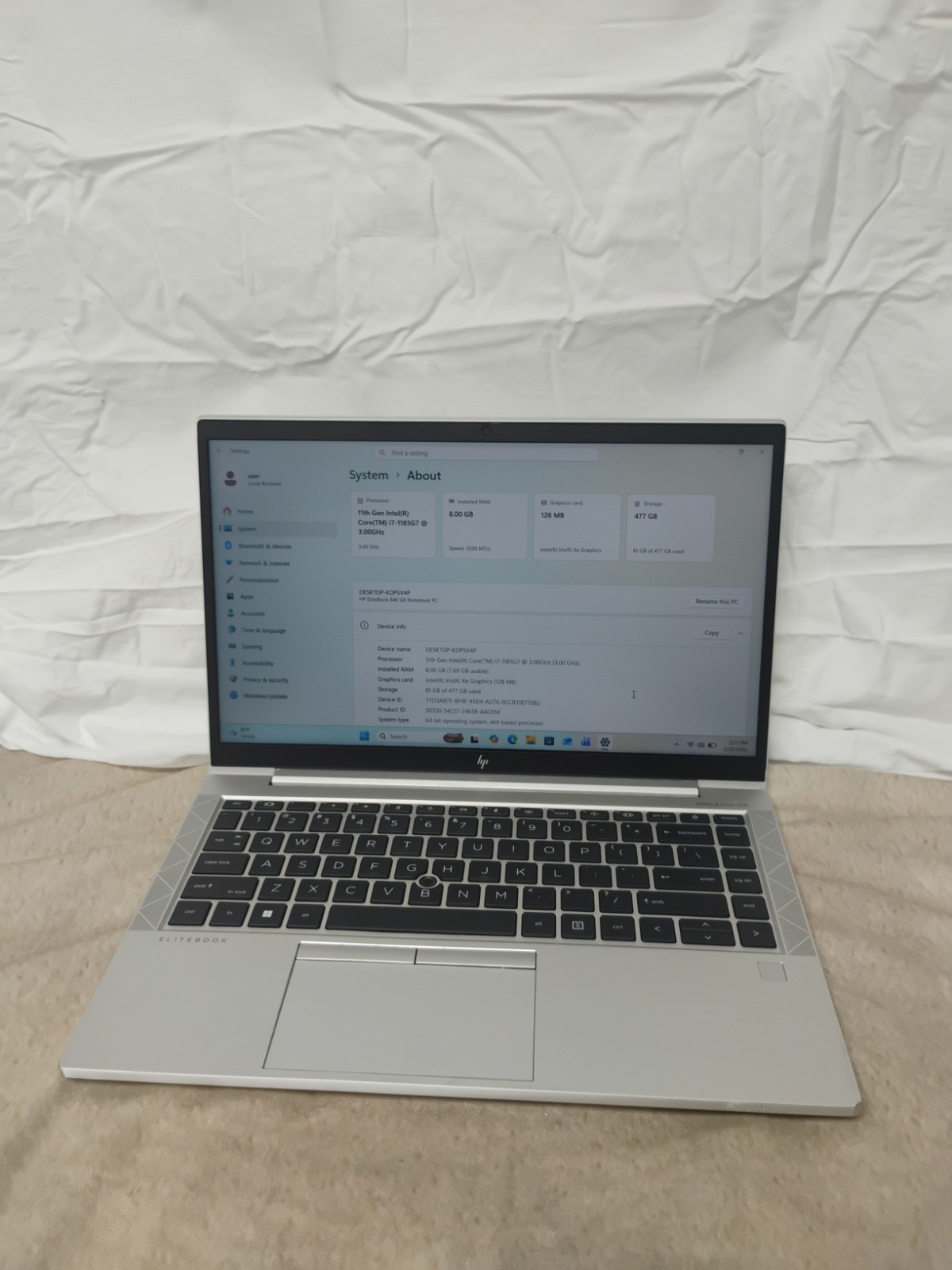 EliteBook 840 G8, i7-11th Gen, 8gb Ram, 512gb SSD, Win 11