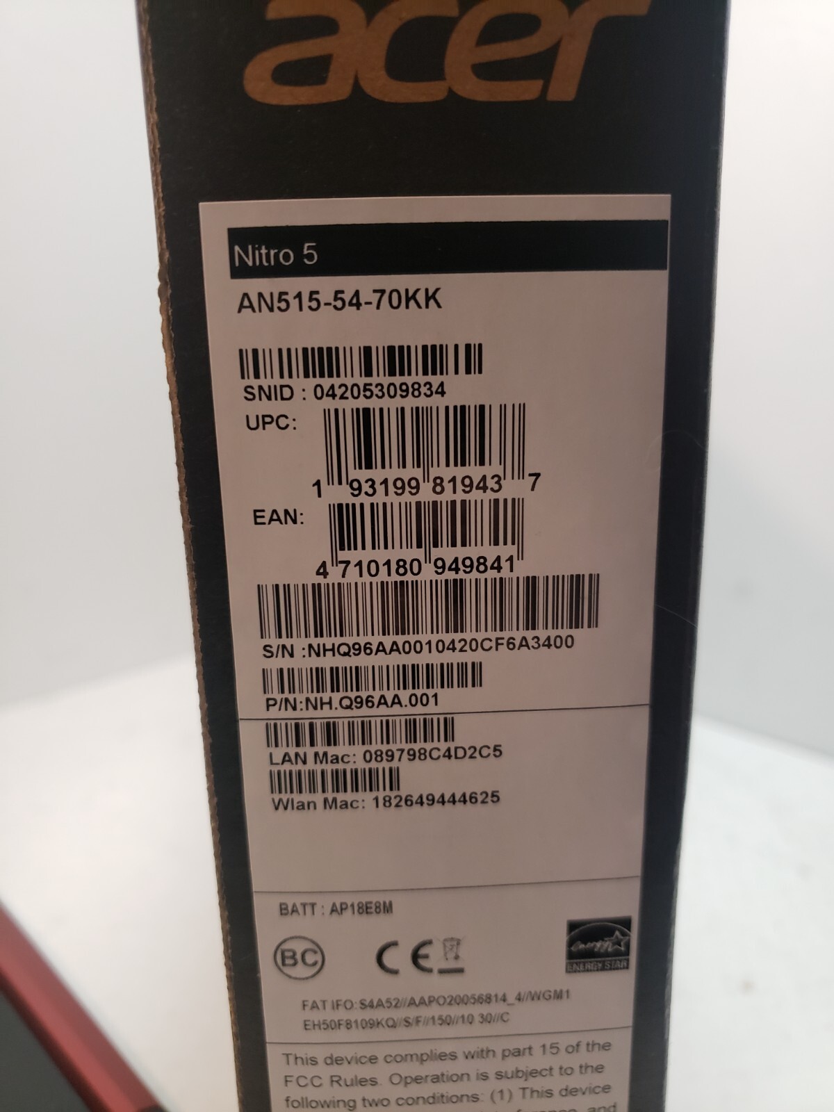 Acer Nitro 5 AN515-54-70KK Intel i7-9750H RTX 2060 16GB RAM 512GB SSD 15.6″