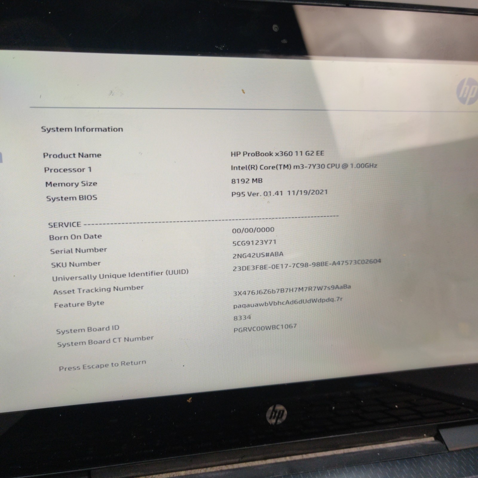 HP ProBook x360 11 G2 EE, Core-m3-7Y30 8GB RAM NO SSD/OS/AC ADAPTER – USED
