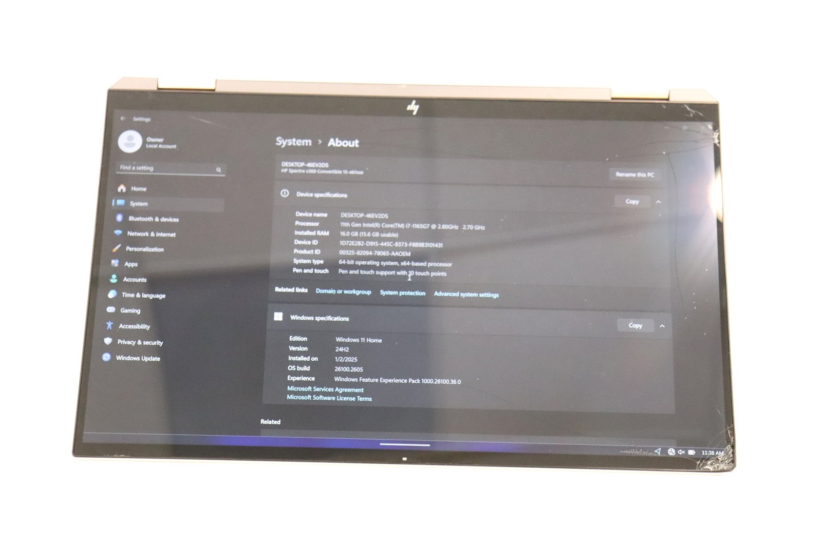 HP Spectre x360 Convertible 15-eb1043dx 2in1 i7-1165G7 16GB 256GB NVMe W11H Read