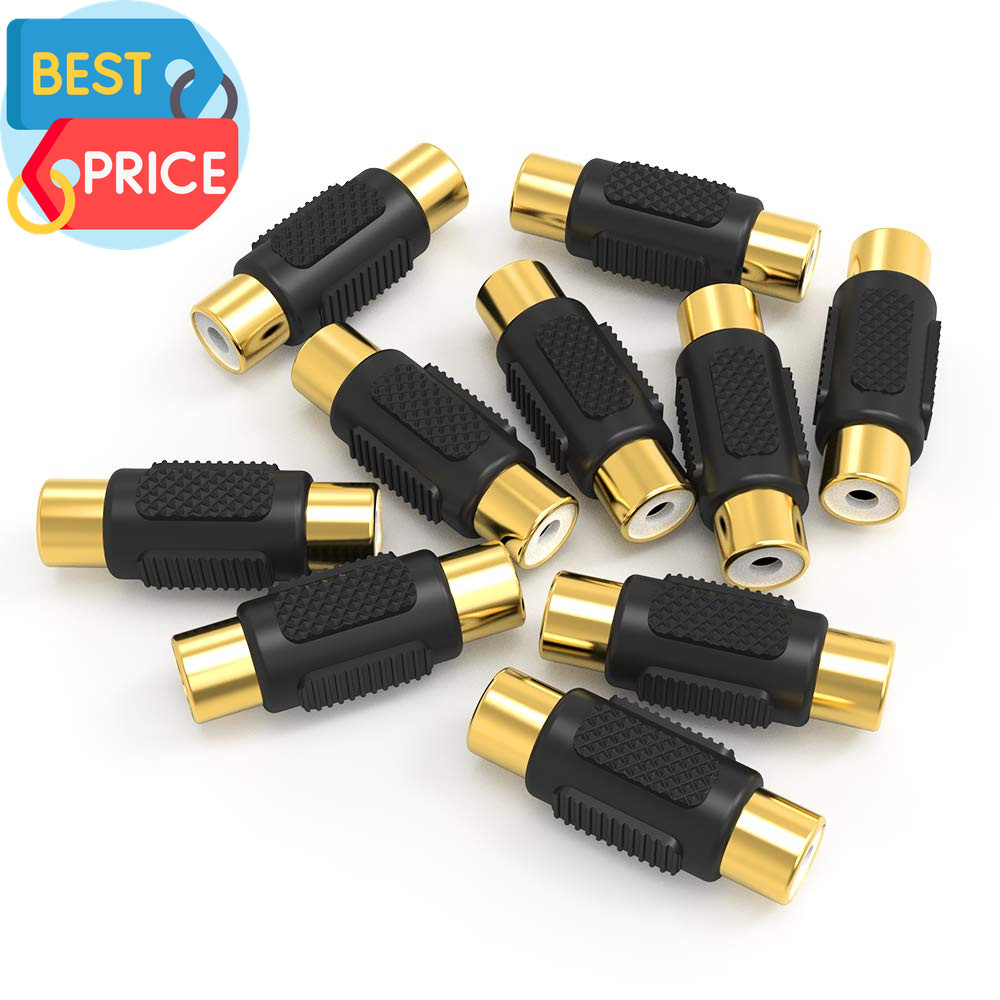 10 Pack RCA Female to Female Coupler Audio Video Gold Adapter, for Phono, Speake