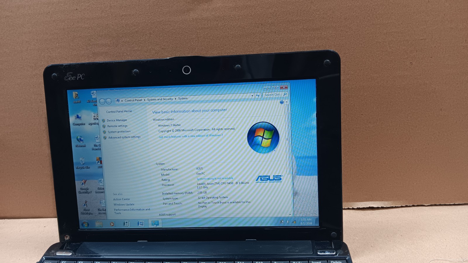 ASUS Eee PC 1001P 10.1″ Mini Netbook Atom N450 2GB 160 GB HD Windows 7 Starter