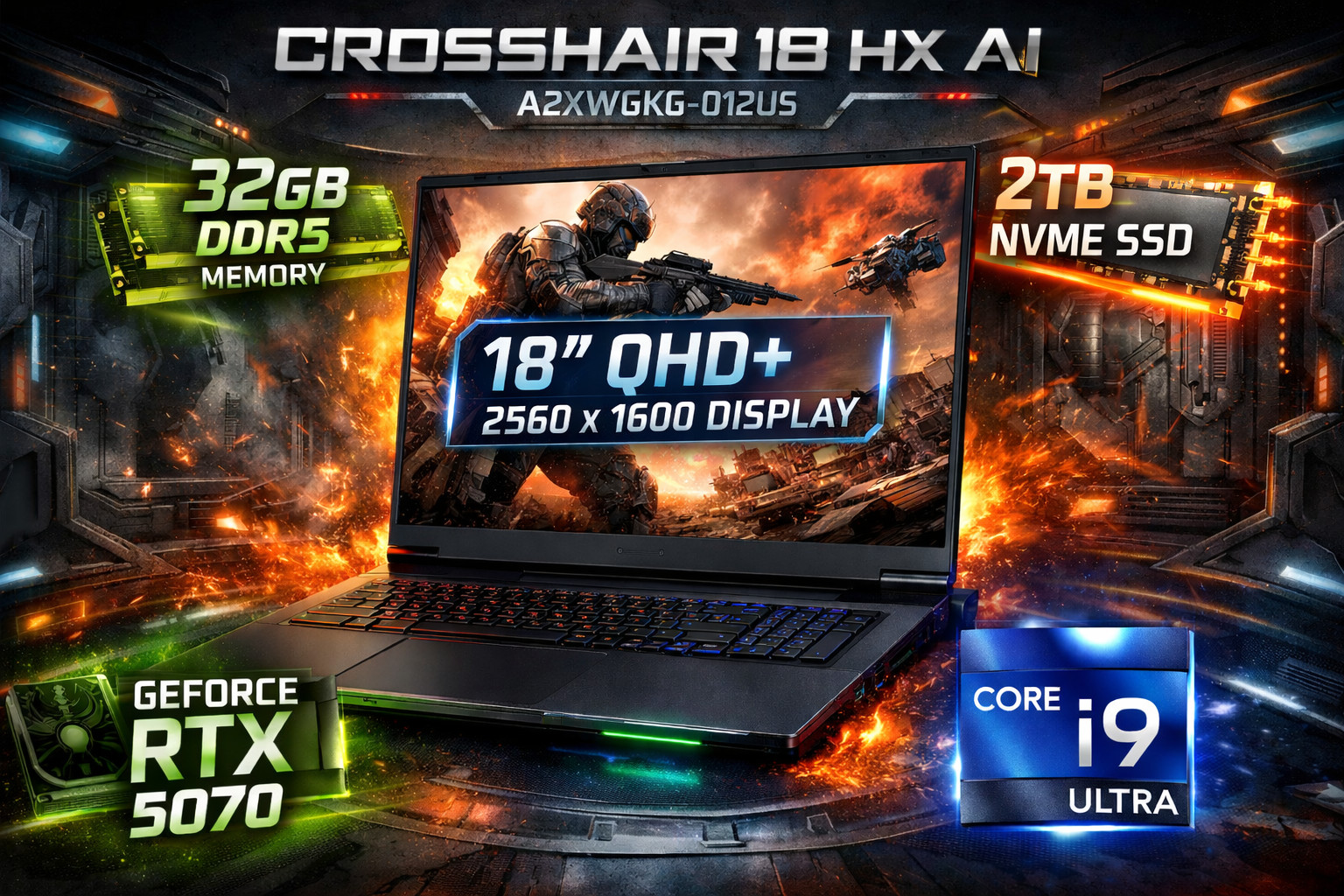 NEW MSI Crosshair 18 HX AI 18″ Ultra 9 5.7GHz Nvidia RTX 5070 32GB DDR5 2TB SSD