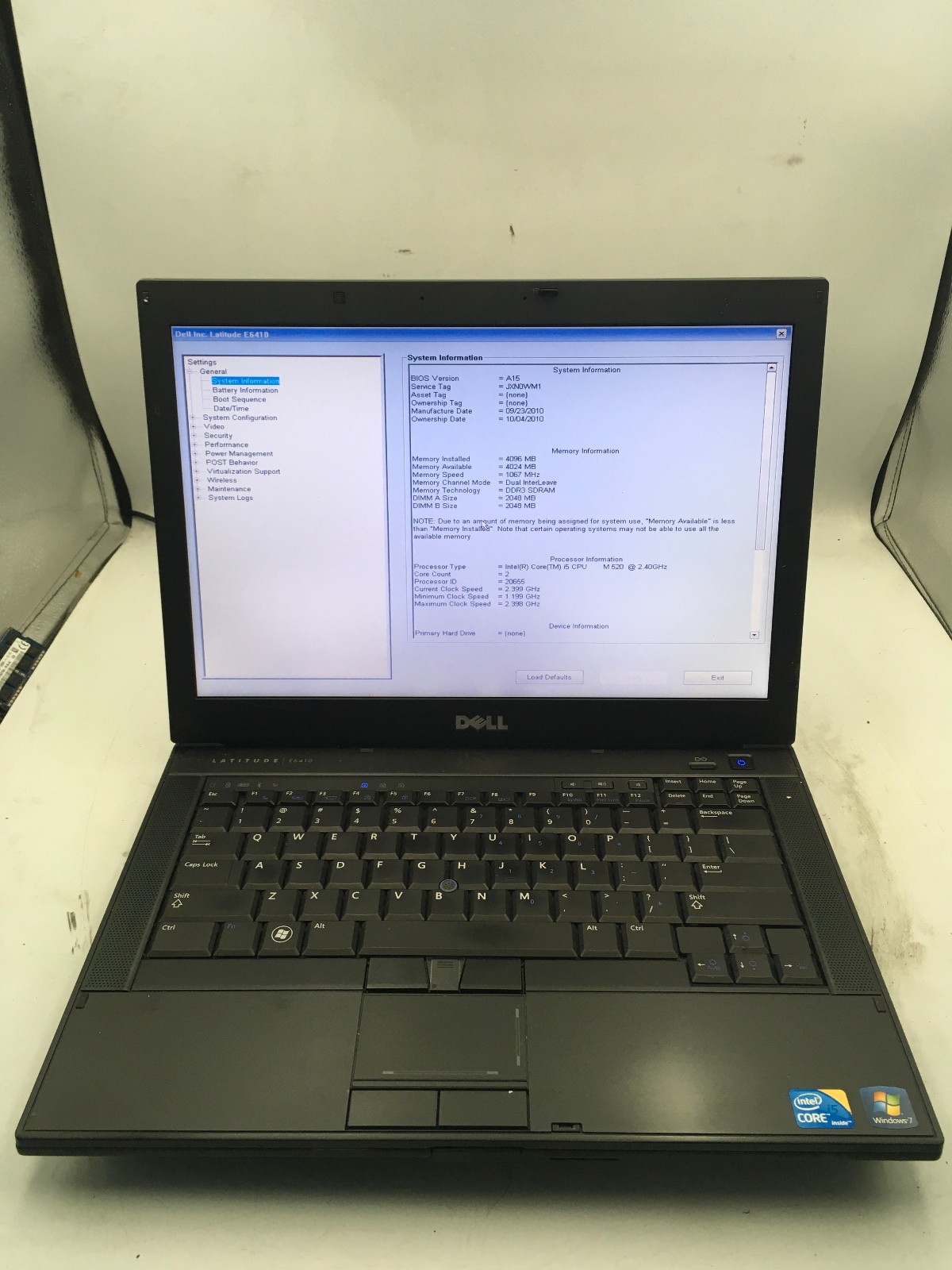 DELL LATITUDE E6410 – BOOTS TO BIOS – INTEL I5 M520 – 4GB RAM – NO OS – READ -BB