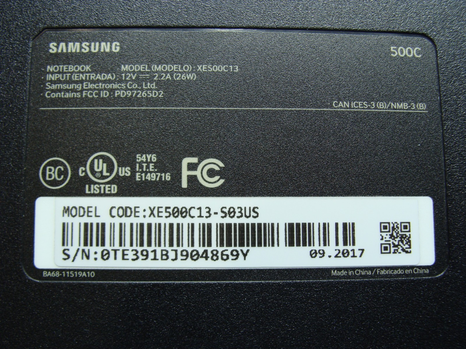 Samsung ChromeBook XE500C13 11.6″HD Intel N3060 1.6GHz 2GB 16GB eMMC 100t +PA
