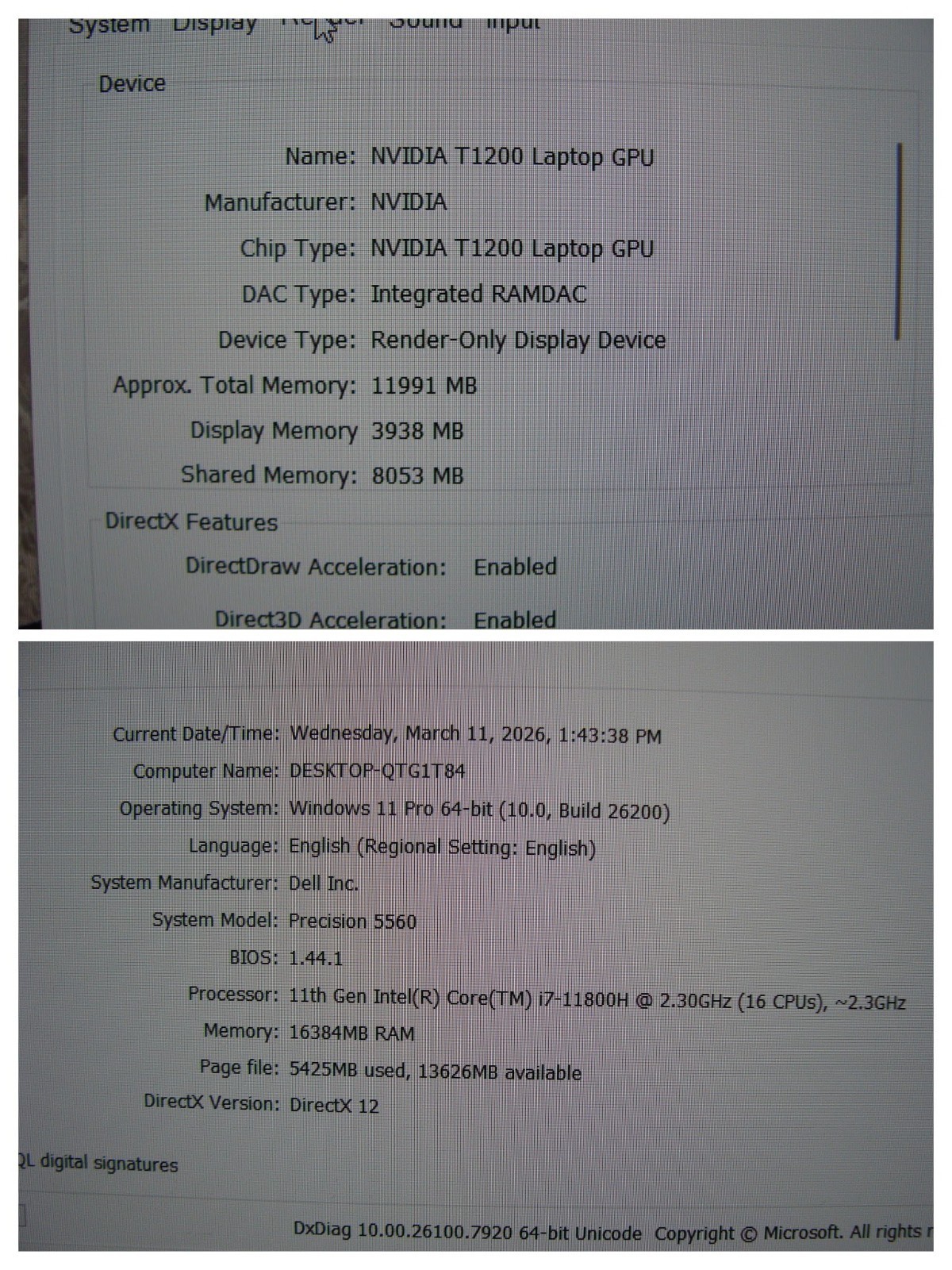 Dell Precision 5560 15.6″FHD+ core i7-11850H 2.3Gh 16Gb 512GB T1200 4GB +Charger