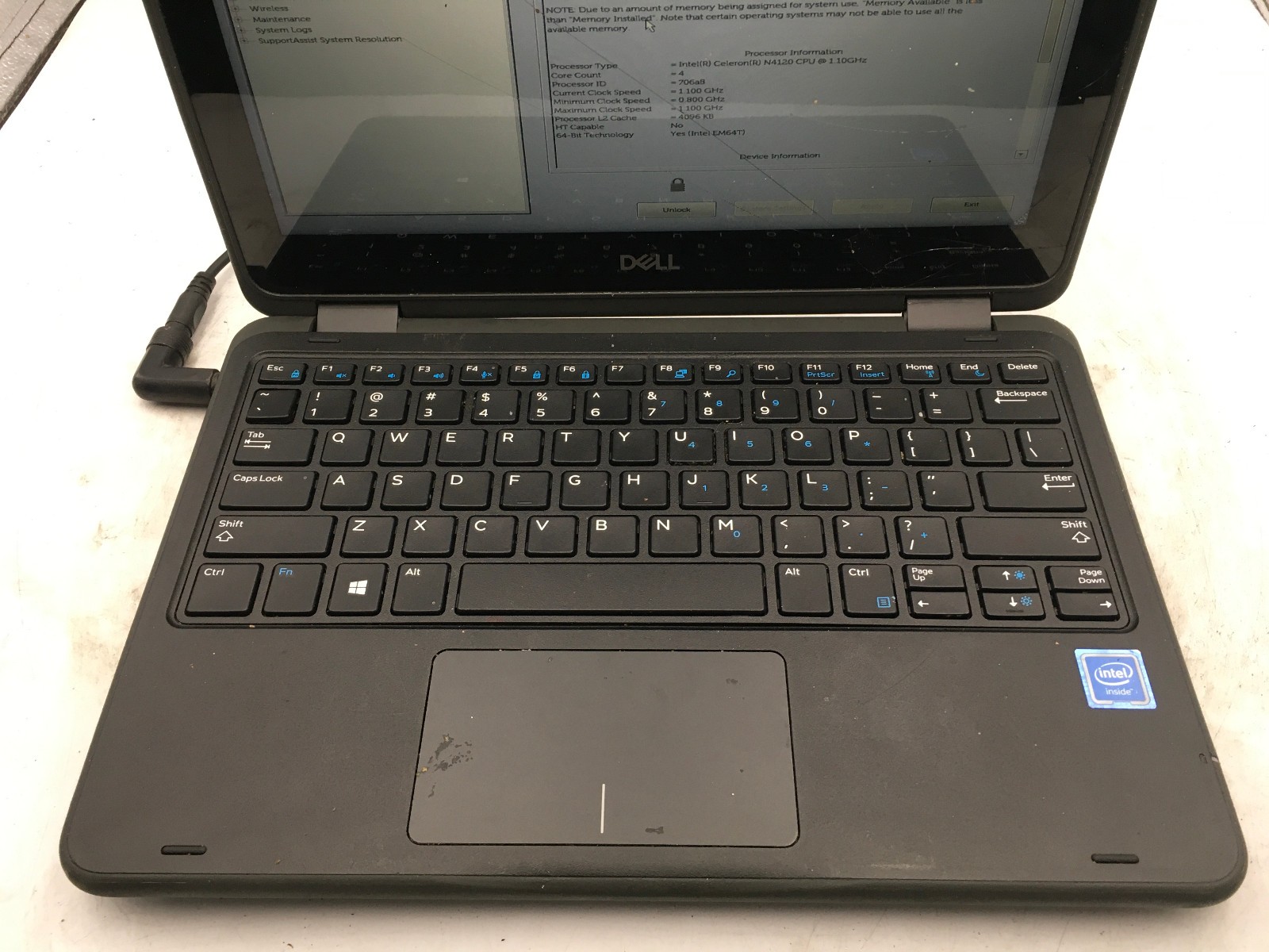 DELL LATITUDE 3190 -BOOTS TO BIOS/LOCKED BIOS- INTEL CELERON N4120 – 4GB RAM -BB