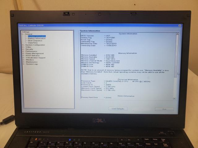 Dell Latitude E6510 Intel Core i3 M 370 2.4GHz 8192MB Laptop No HDD Ext Battery