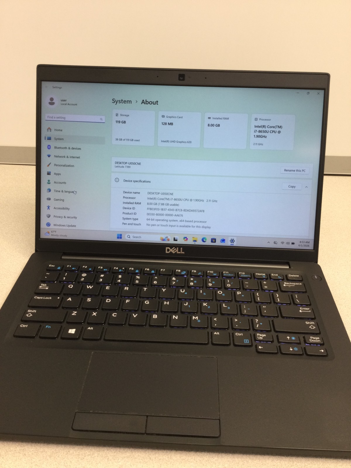Dell Latitude 7390 13″ i7-8650u 8GB RAM 128GB SSD WINN 11 PRO