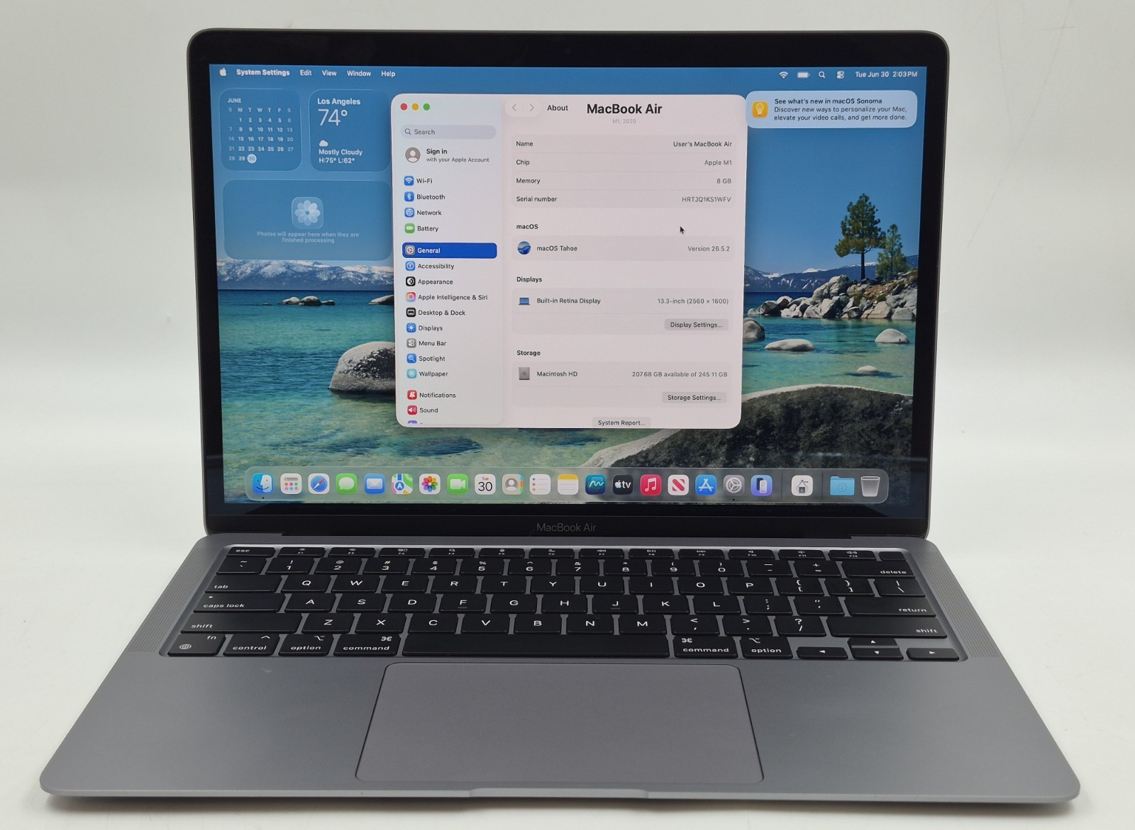 Apple MacBook Air 2020 M1 3.20GHz 8GB RAM 256GB NVMe SSD macOS Tahoe Laptop