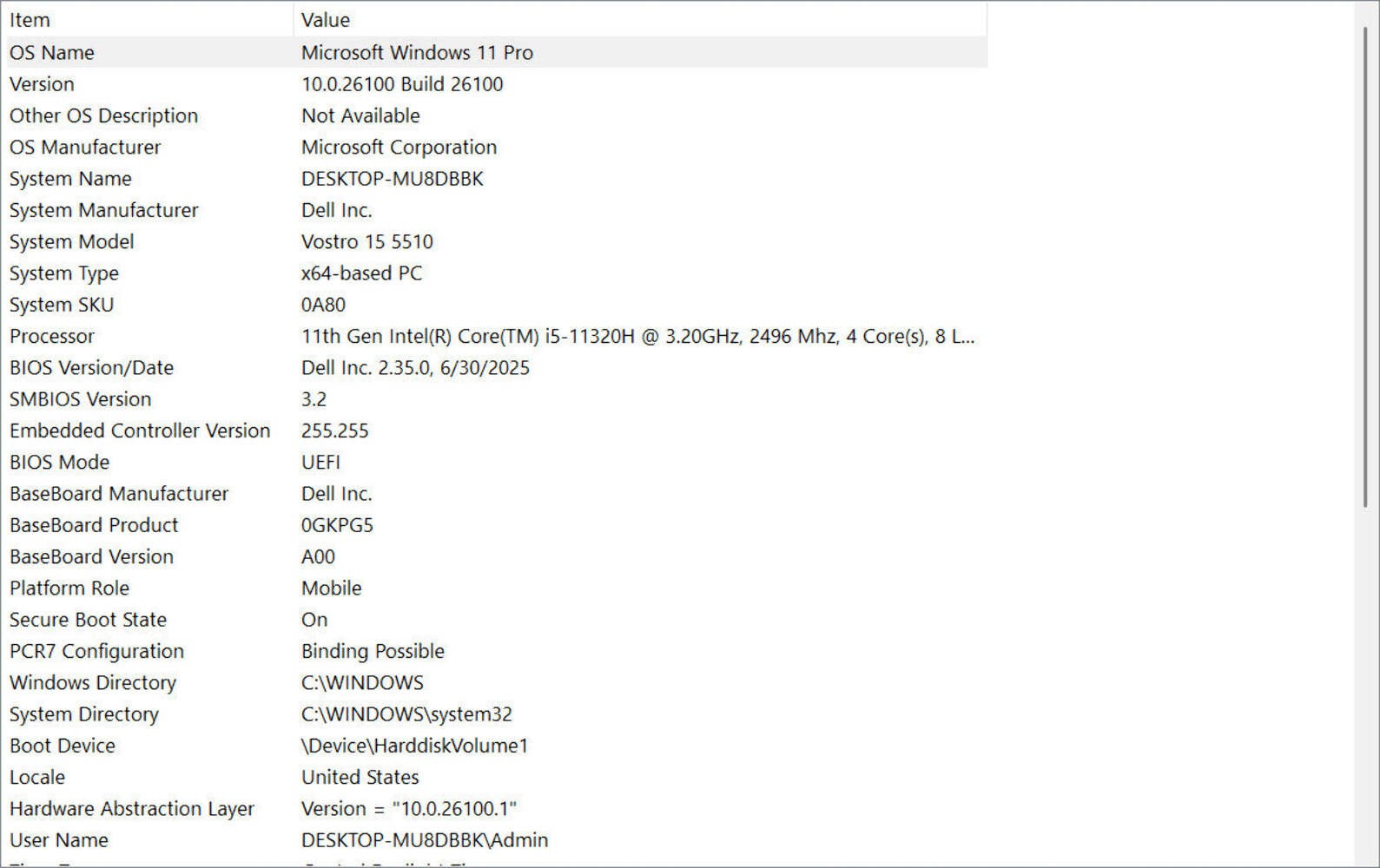 Dell Laptop – Vostro 15 5510 – i5-11320H 16GB 256GB SSD 15.6′” FHD W11P