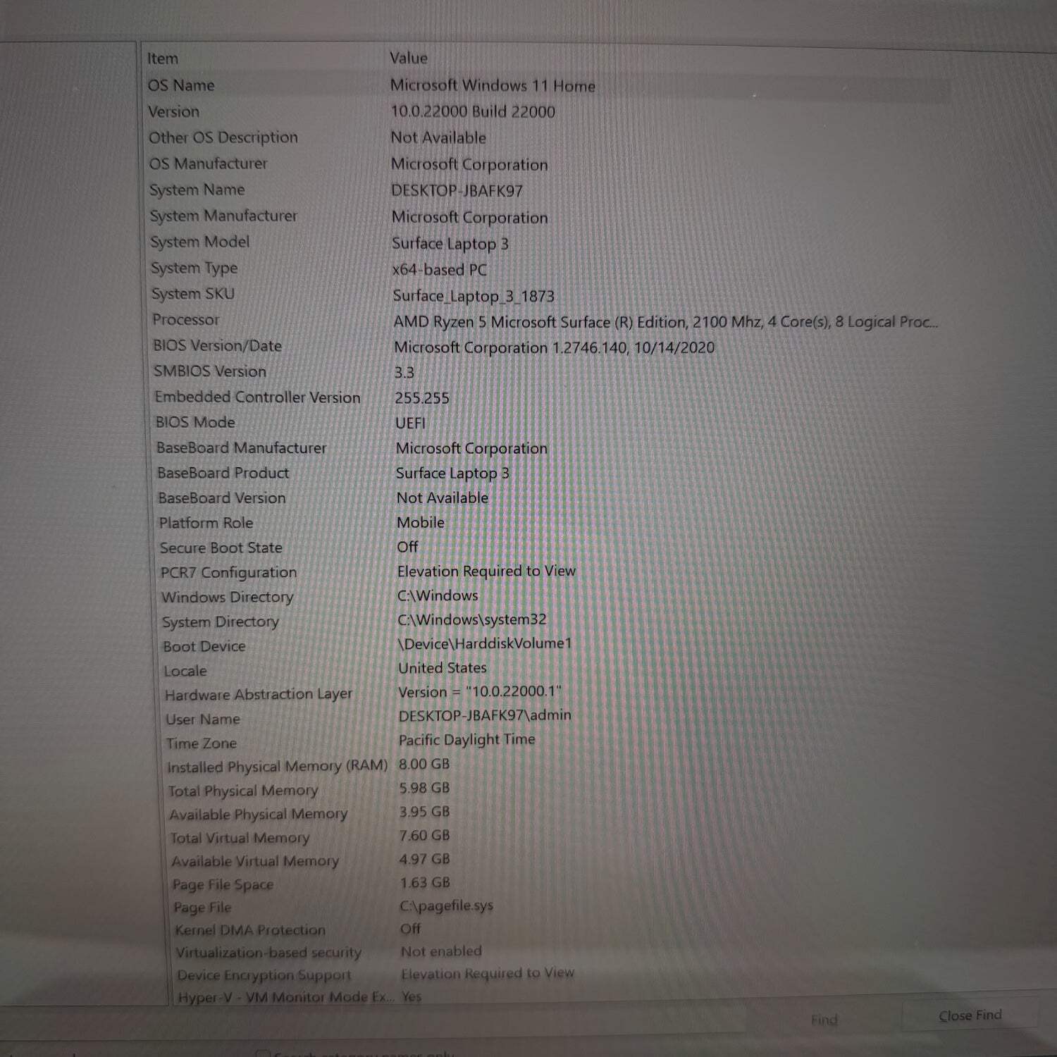 Microsoft Surface Laptop 3 1873 15″ Ryzen 5 Edition 2.1GHz 8GB RAM 128GB SSD