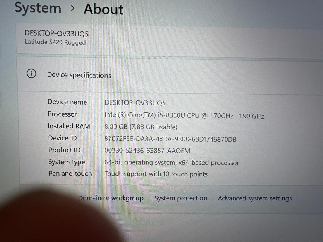 DELL RUGGED 5420 i7-8350U 8GB RAM 512 SSD Win 11 Backlight Touch Screen.