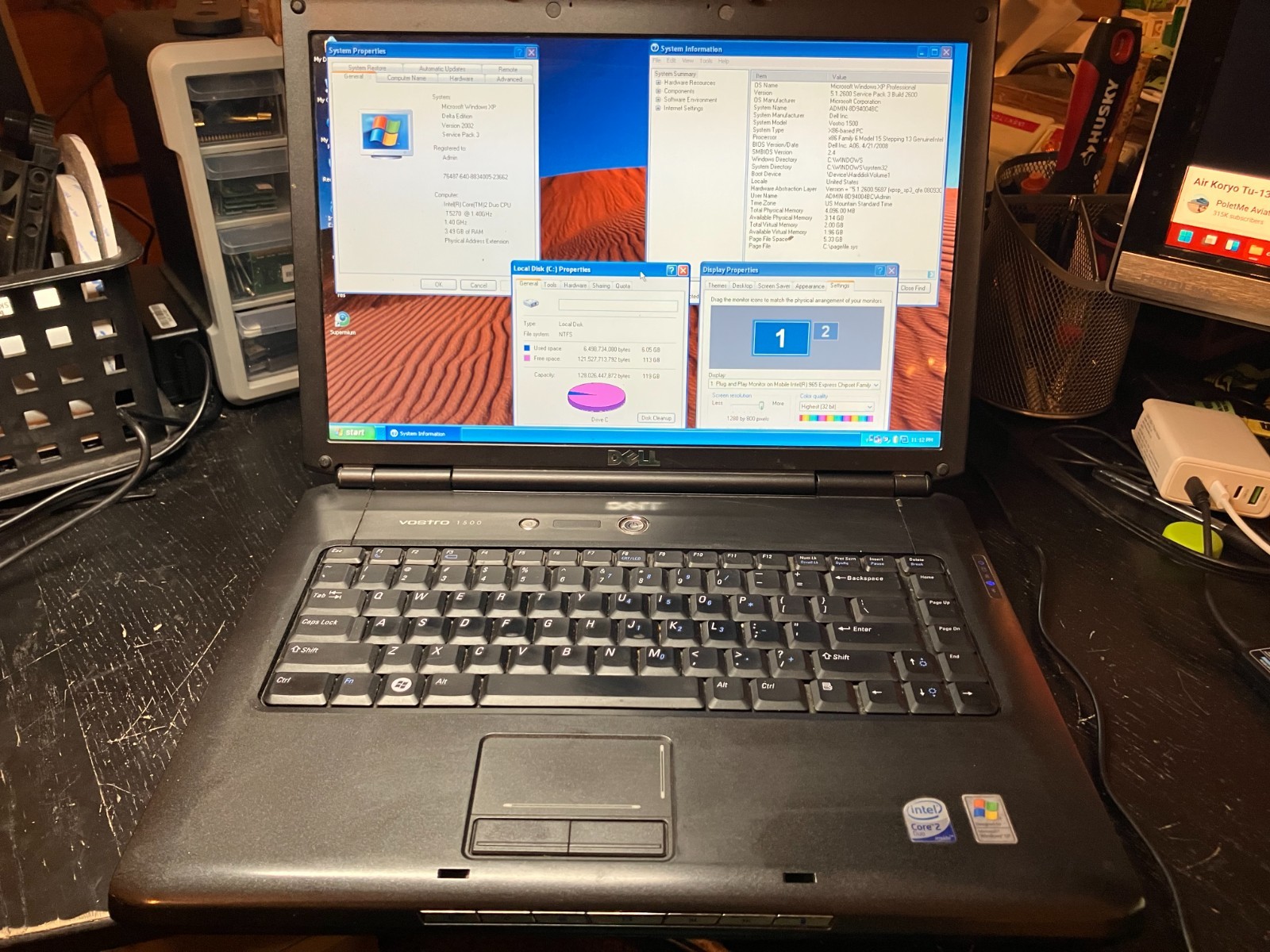 Dell Vostro 1500 Vintage Laptop 15″ C2D 1.4GHz 4GB RAM 120GB SSD Win XP HD Wifi