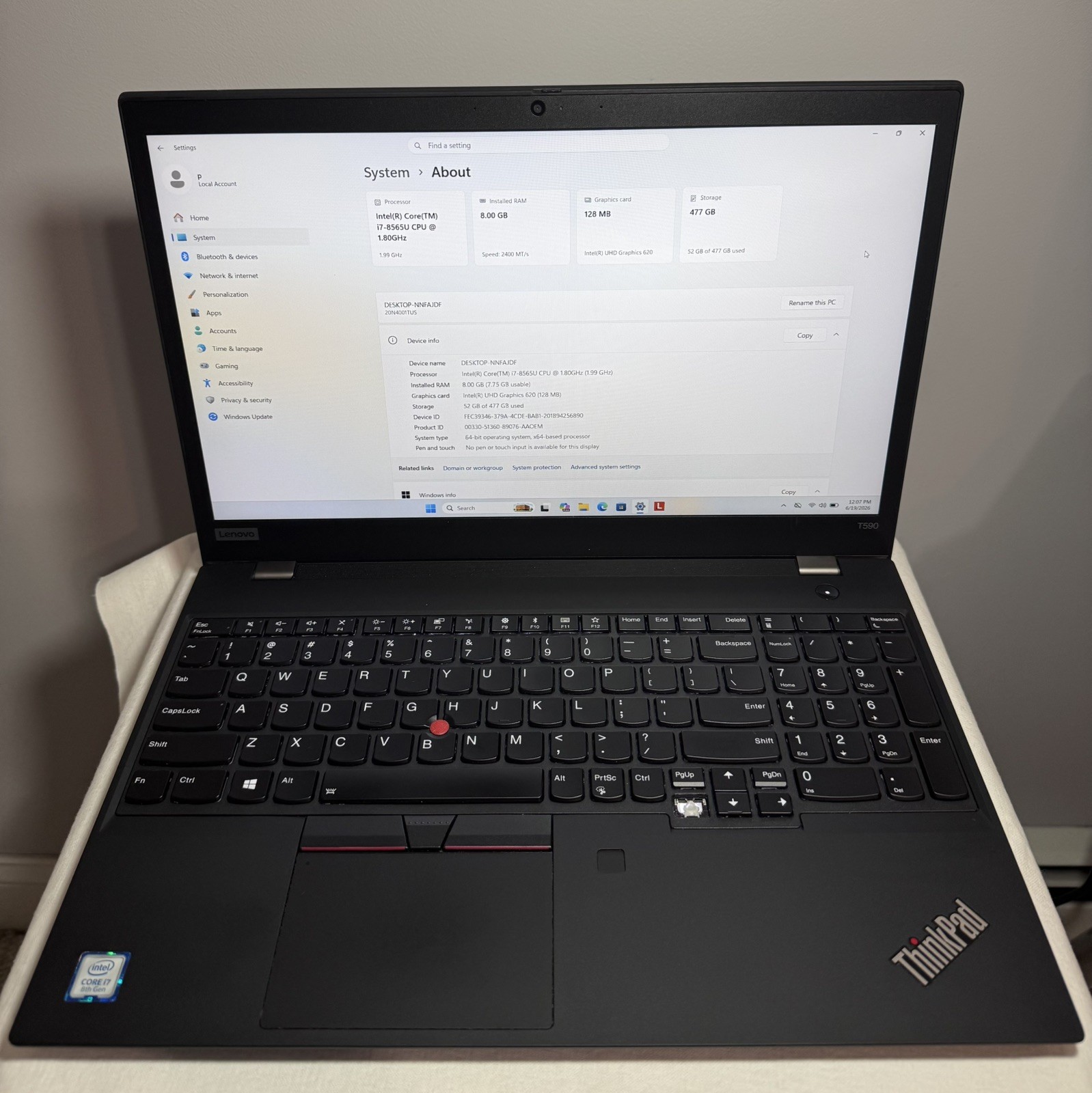 LENOVO ThinkPad T590 i7 8GB RAM 512GB SSD WIN11P 15.6″