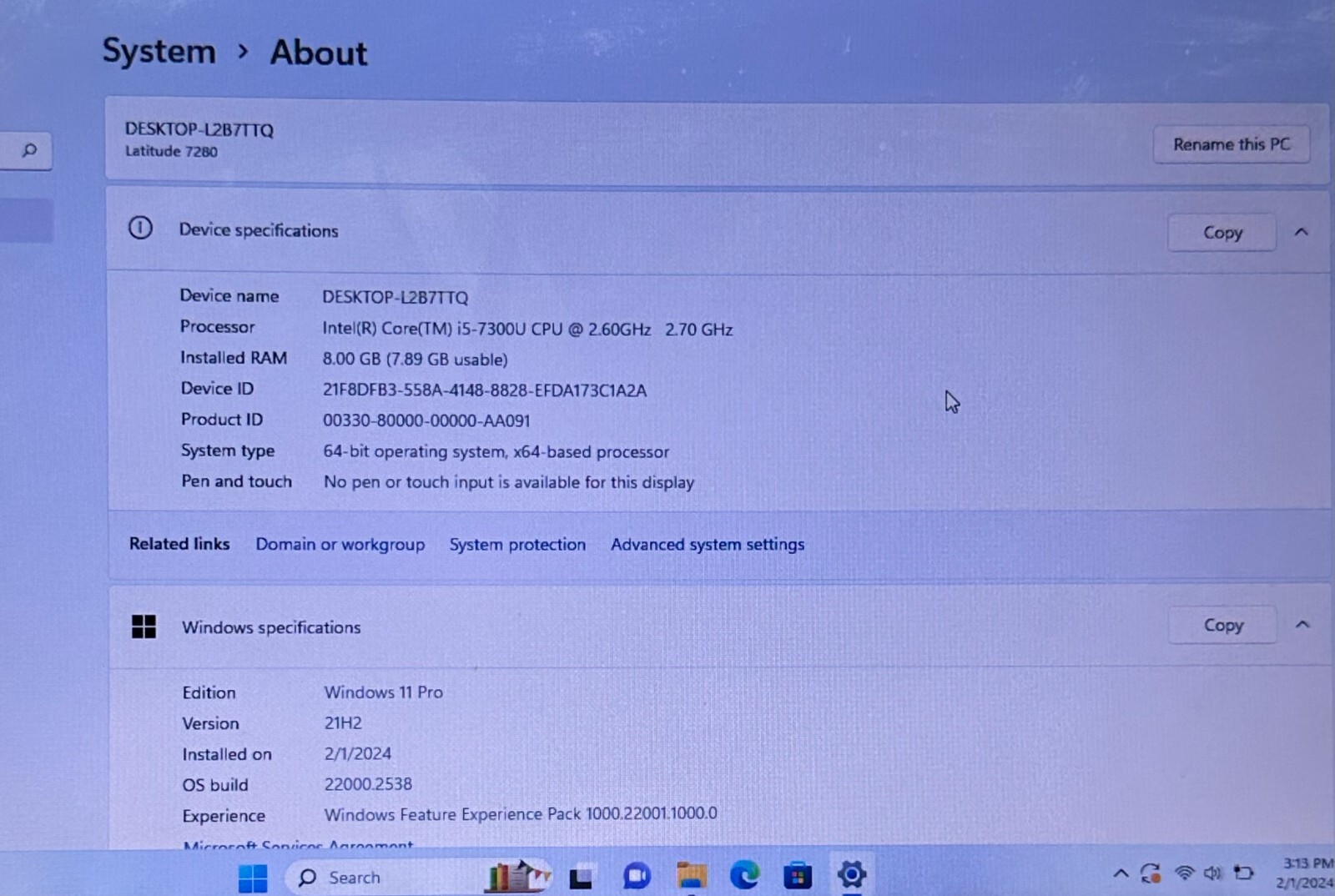 DELL LATITUDE 7280 INTEL CORE i5-7300U @ 2.60GHz 8GB RAM 256GB SSD WIN-11P *READ