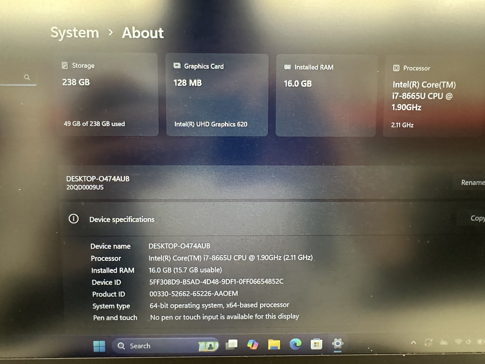 Lenovo TP X1 20QD Carbon 7th Gen 14″ Intel i7-8665U 1.9GHz 16GB 512GB SSD Win 11