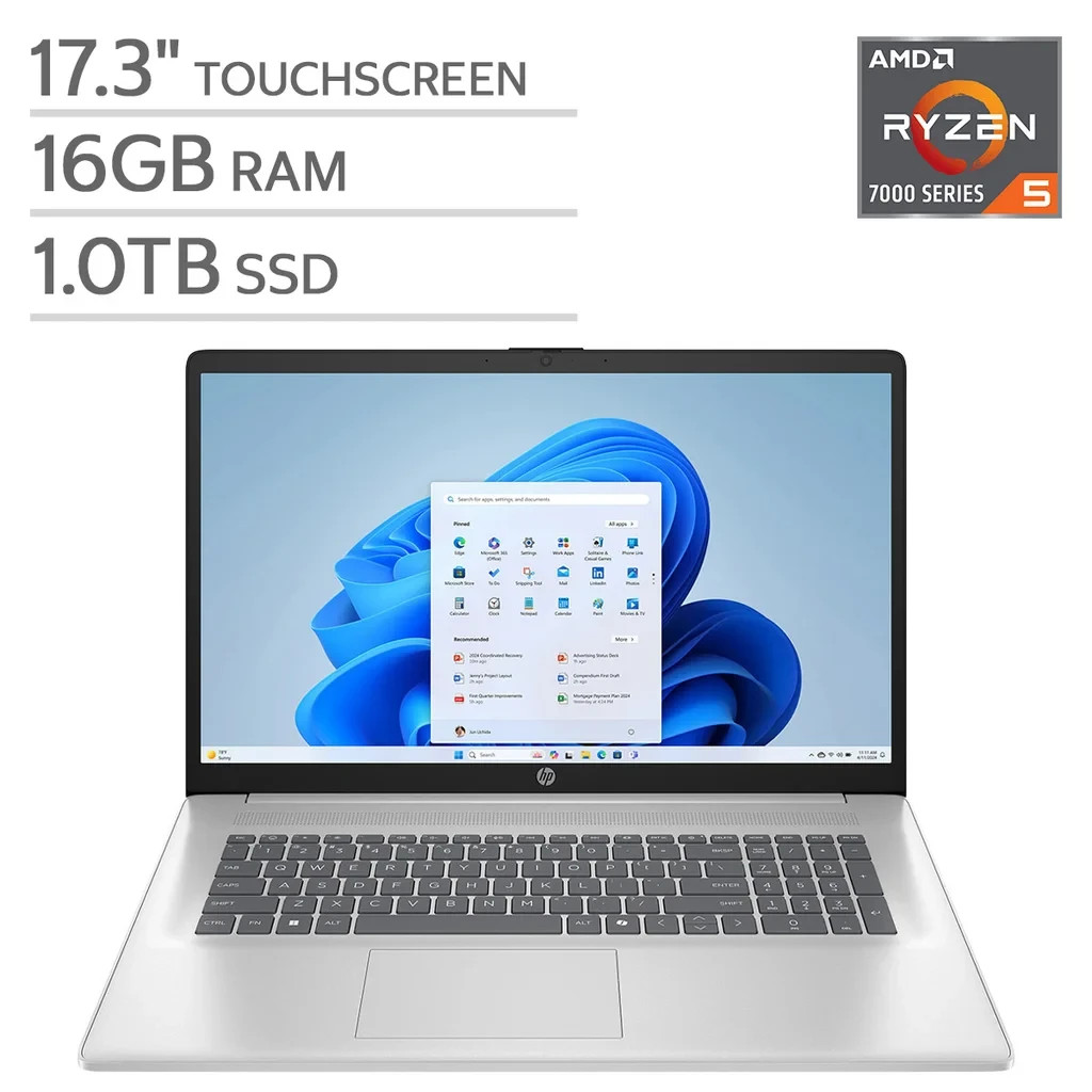 New HP 17″ Laptop AMD Ryzen 5 7430U 16GB Memory 1TB SSD Windows 11 Home