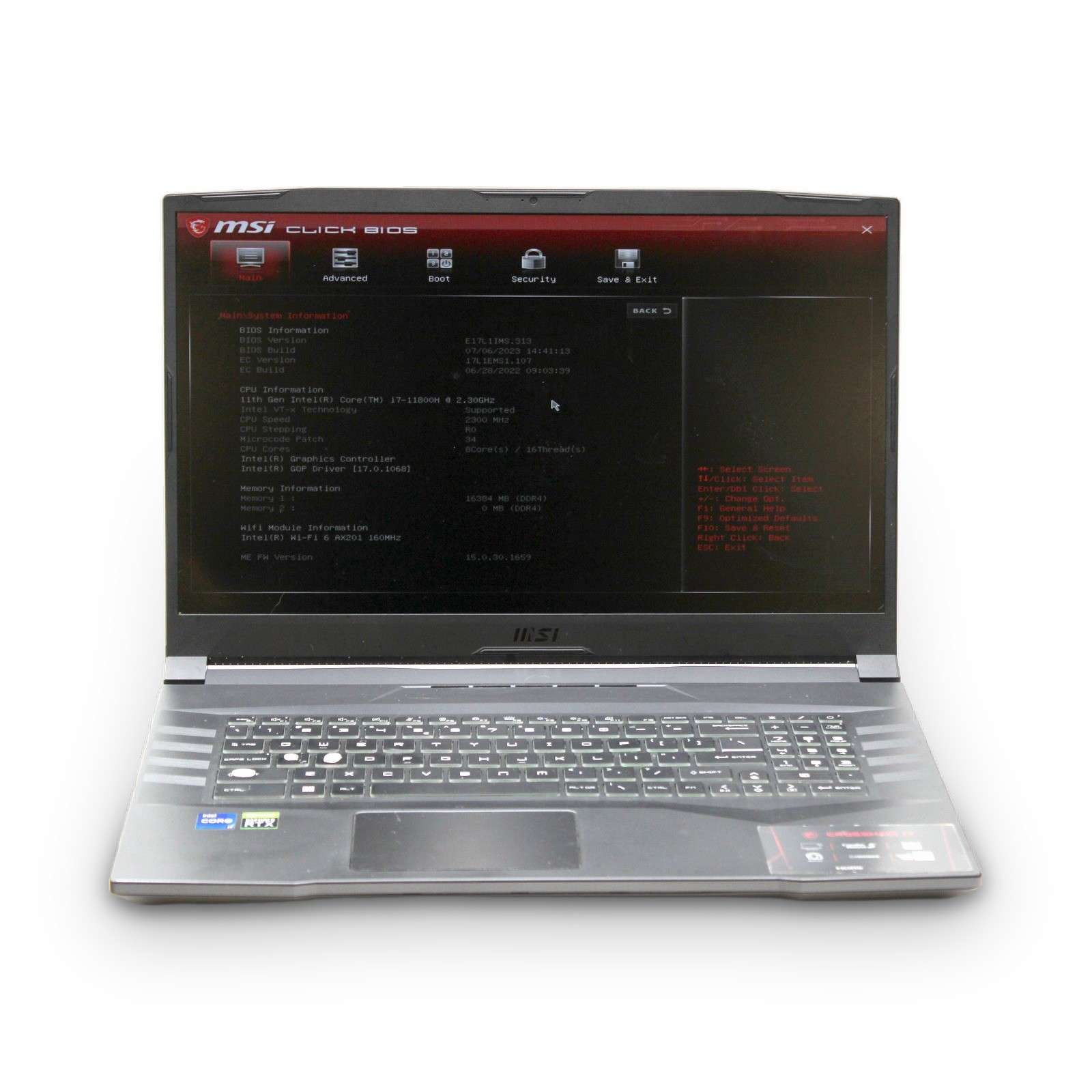MSI Crosshair 17 17.3in i7-11800H 16GB 256GB RTX 3060 Grade C No OS, Pwr Cord