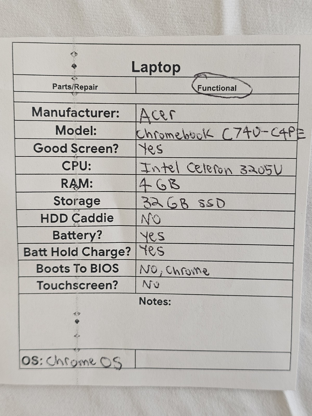 Acer Chromebook C740-C4PE Laptop – Intel Celeron 3205u – 4GB RAM 32GB Chrome OS