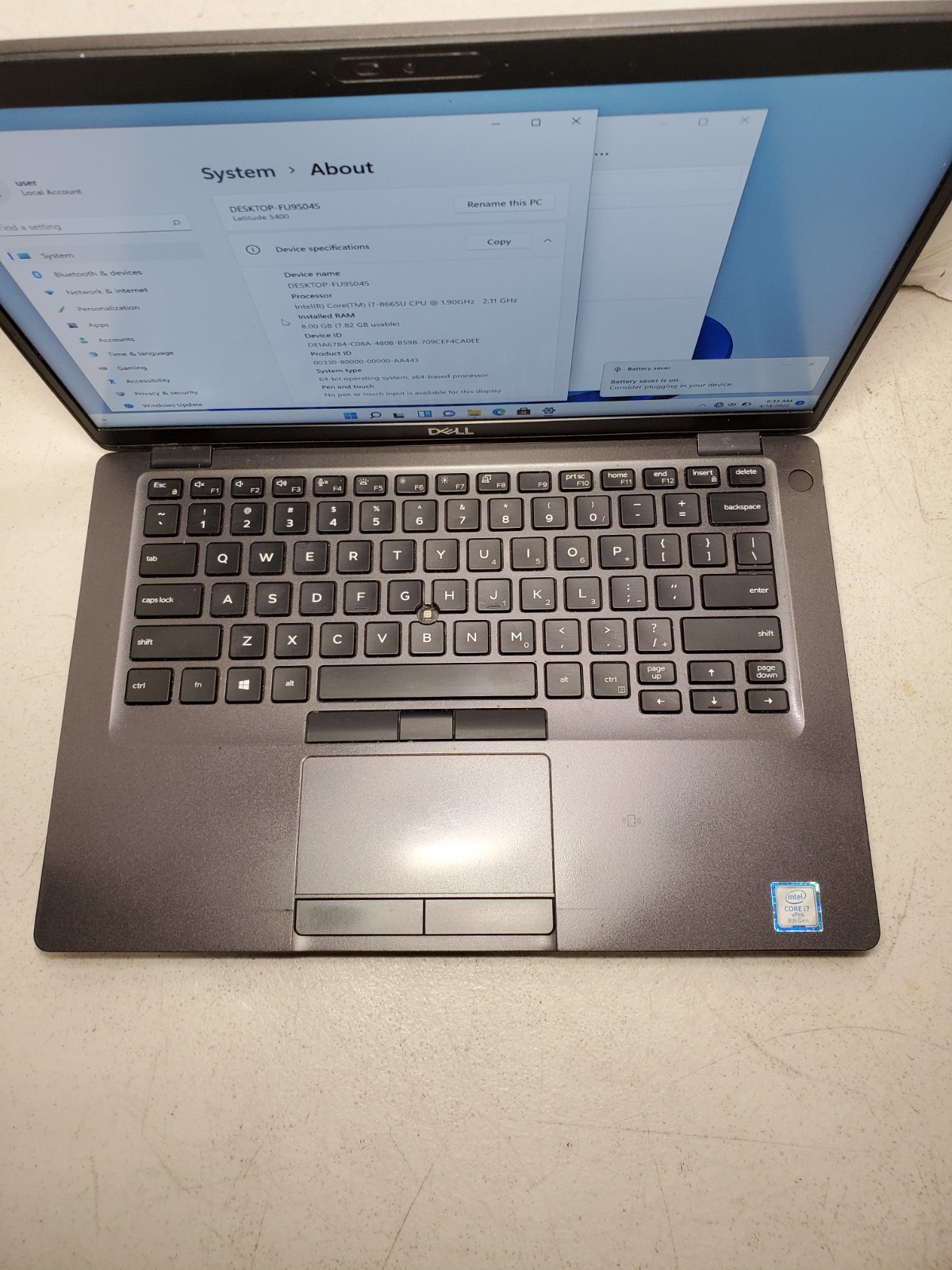 Dell Latitude 5400 14″ Laptop i7-8665U 1.9GHZ 8GB 256GB SSD Win11 #69