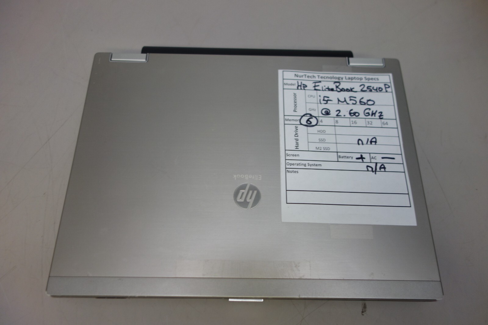 HP Elitebook 2540p 12.1″ i5-M560 2.6GHz 6GB Laptop [NO HDD/AC/OS]