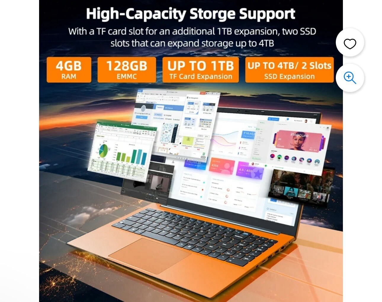 Naclud 15.6” Windows 11 Laptop 4GB DDR4 128GB ROM Computer, 4 Core Celeron N5095