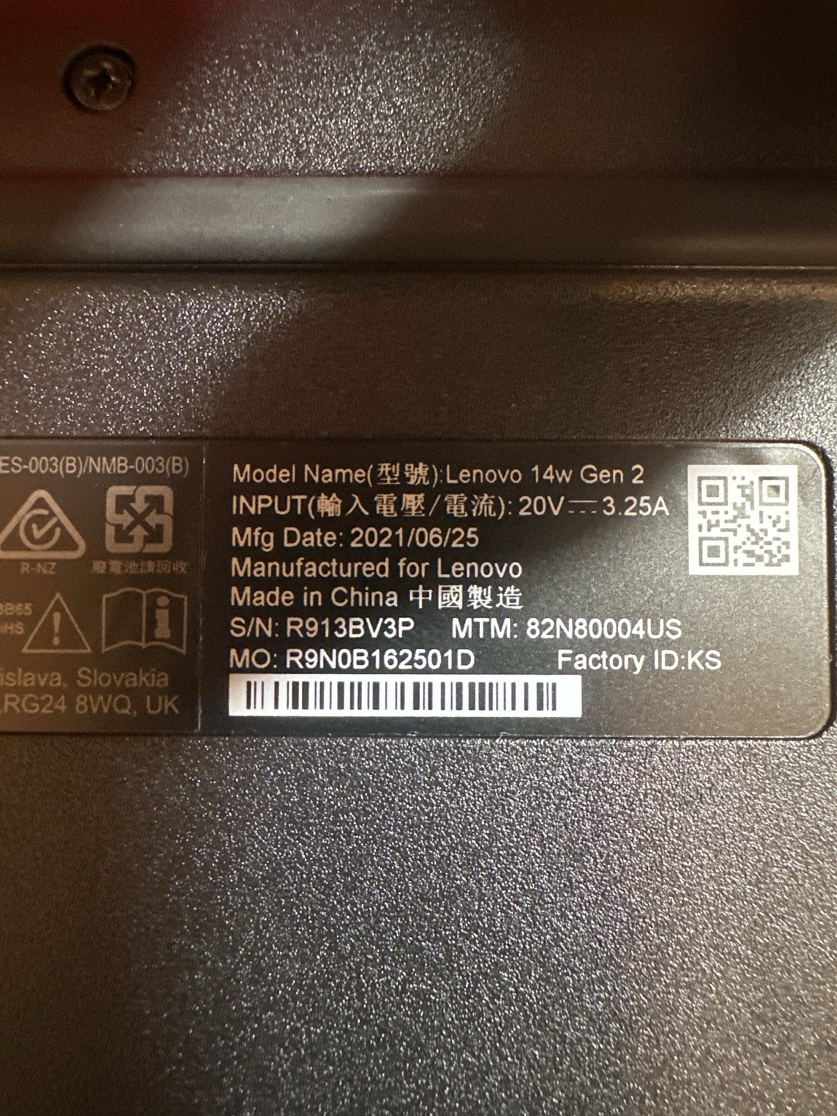 Lenovo 14w Gen 2 14” Laptop 82N80004US Parts/Repair Faint Screen Backlight Issue