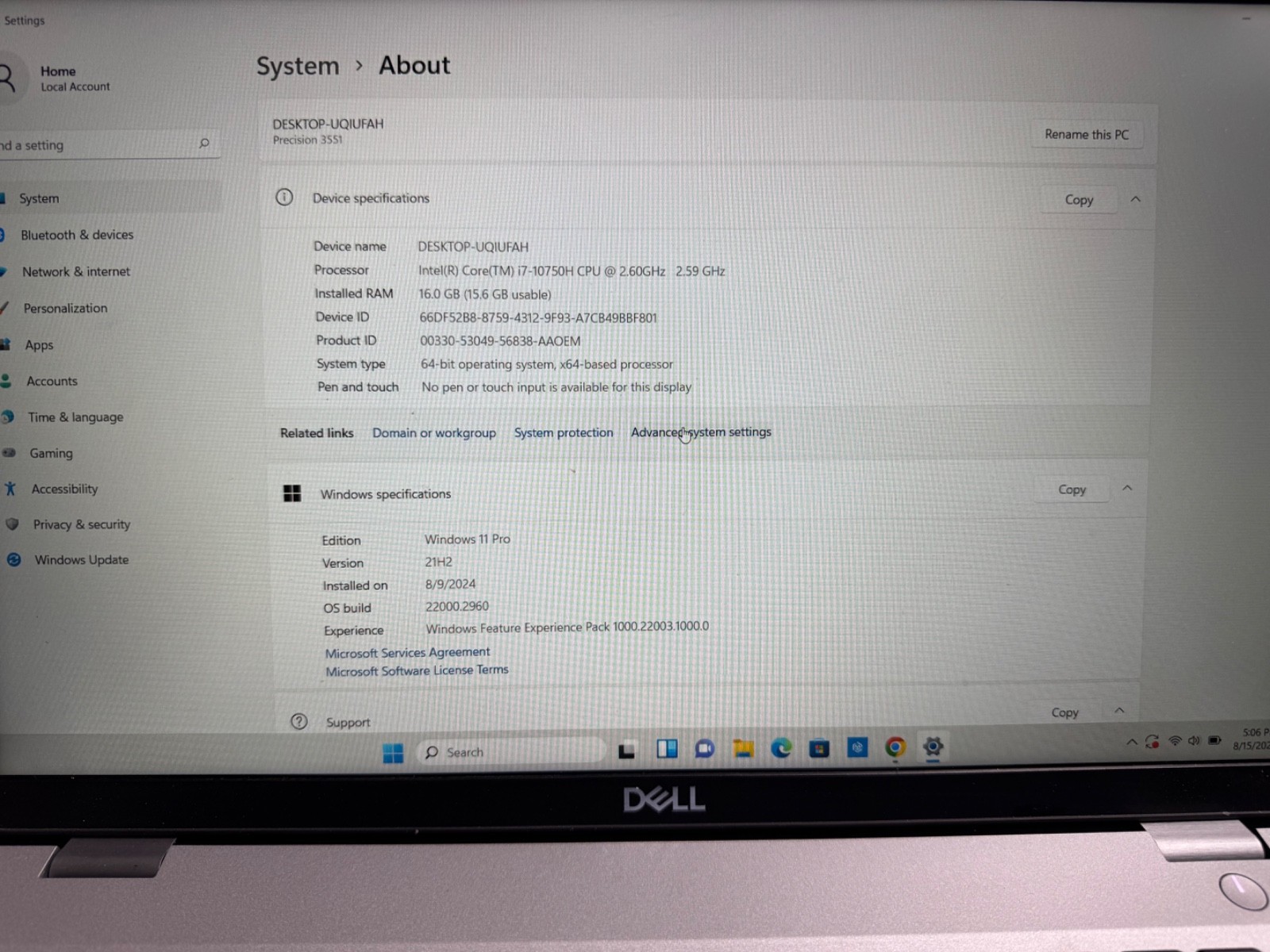Dell Precision 3000 3551 15.6″ Mobile Workstation – Full HD – 1920 x 1080 – Inte