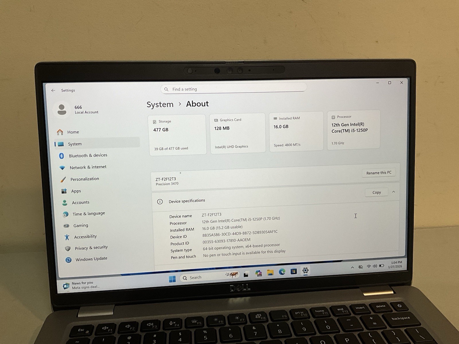 Dell Precision 3470 Used 14″ i5-1250P, 16GB RAM, 512GB SSD Windows 11 Pro