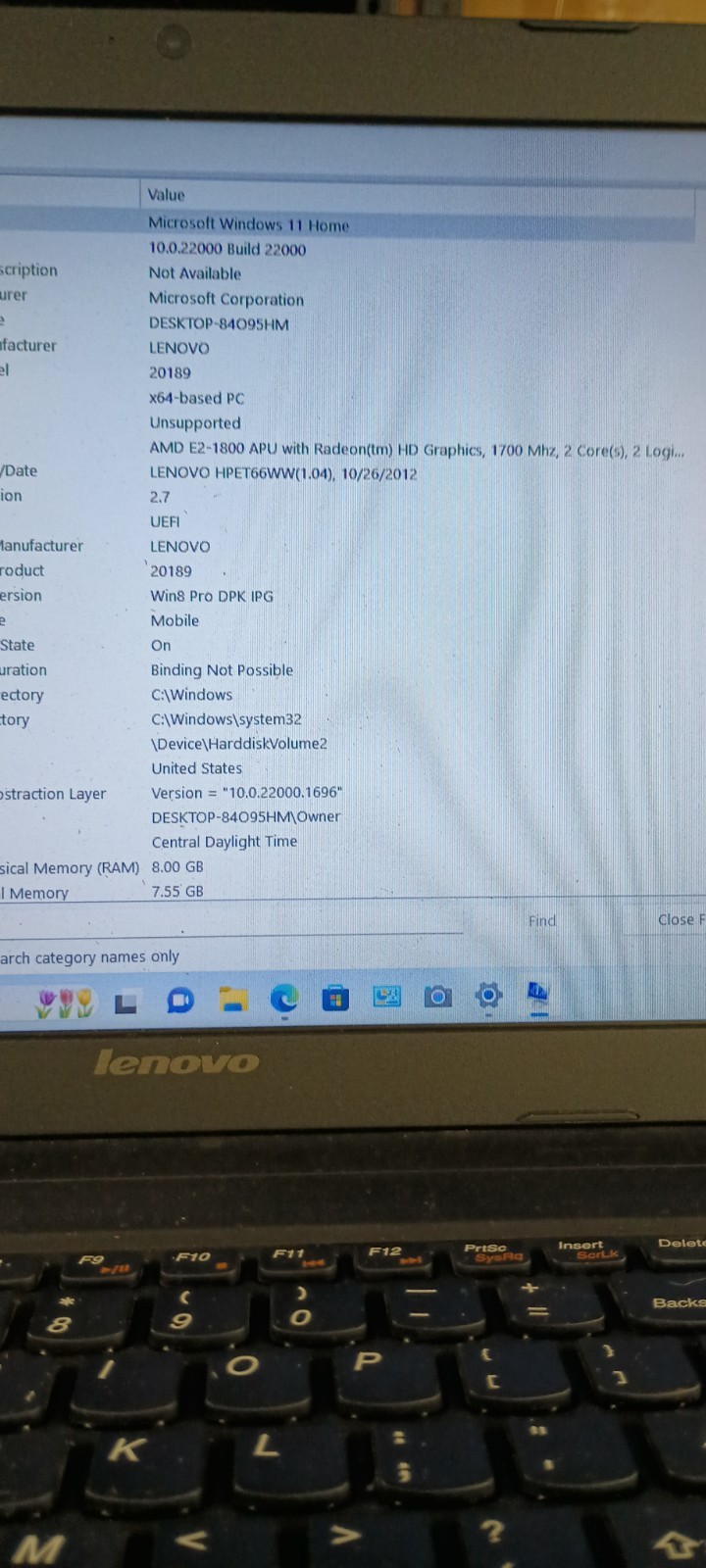 ThinkPad B575e w/charger.AMD E2-1800.Radeon.8GB.160GB HDD.Optical.W11