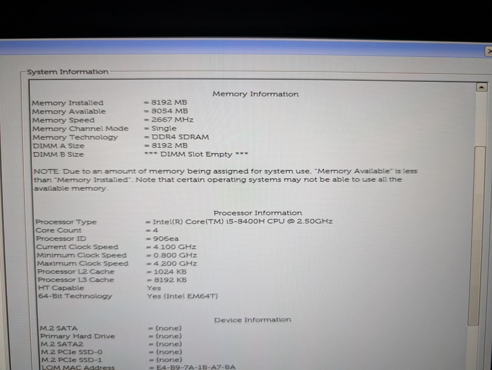 Dell Latitude 5491 Intel i5-8400H 8GB RAM – No Storage/OS/AC Charger – As Is