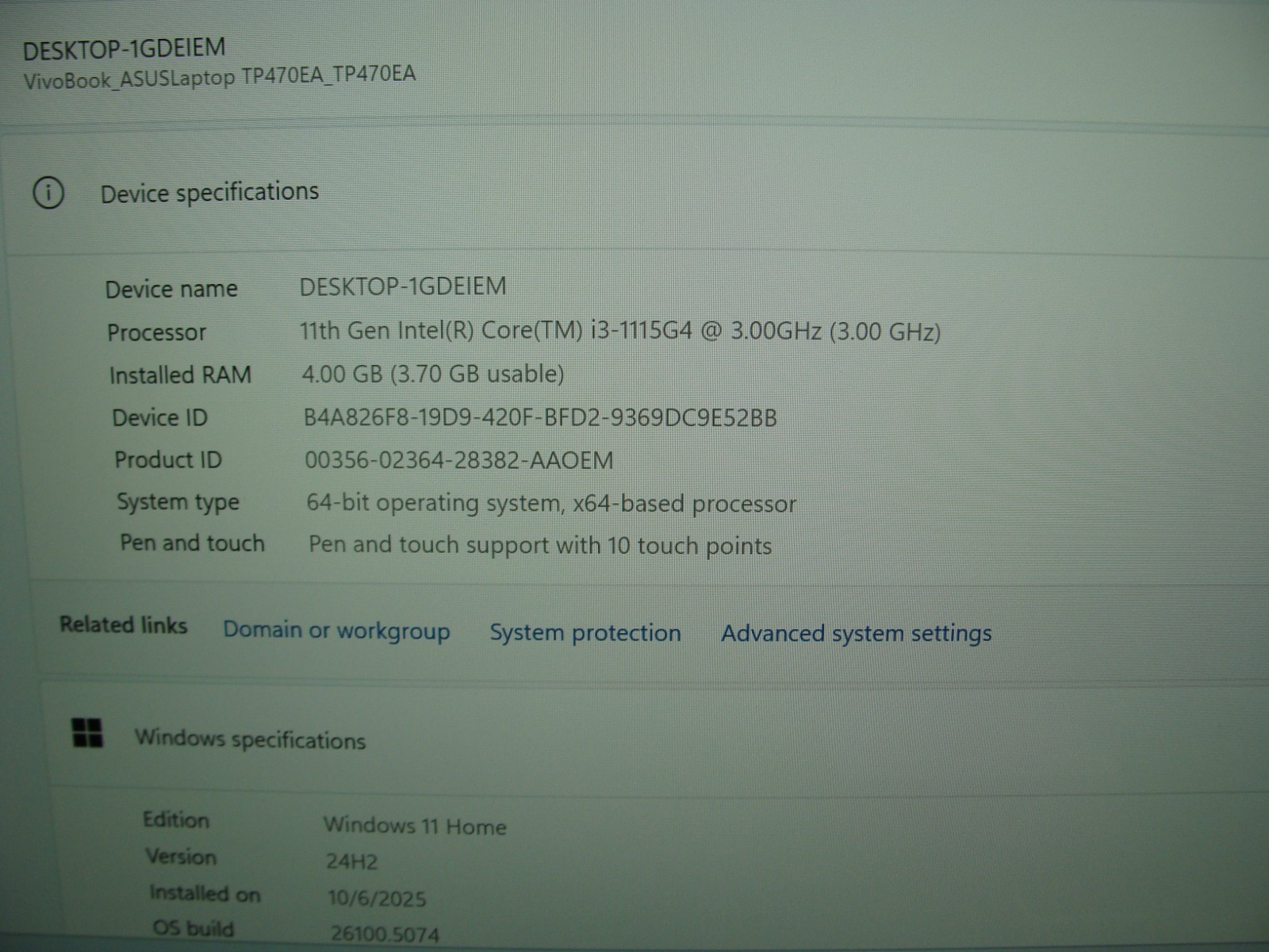 ASUS VivoBook FLIP TP470EA 14″FHD TOUCH i3-1115G4 3GHz 4GB 128GB SSD +Charger