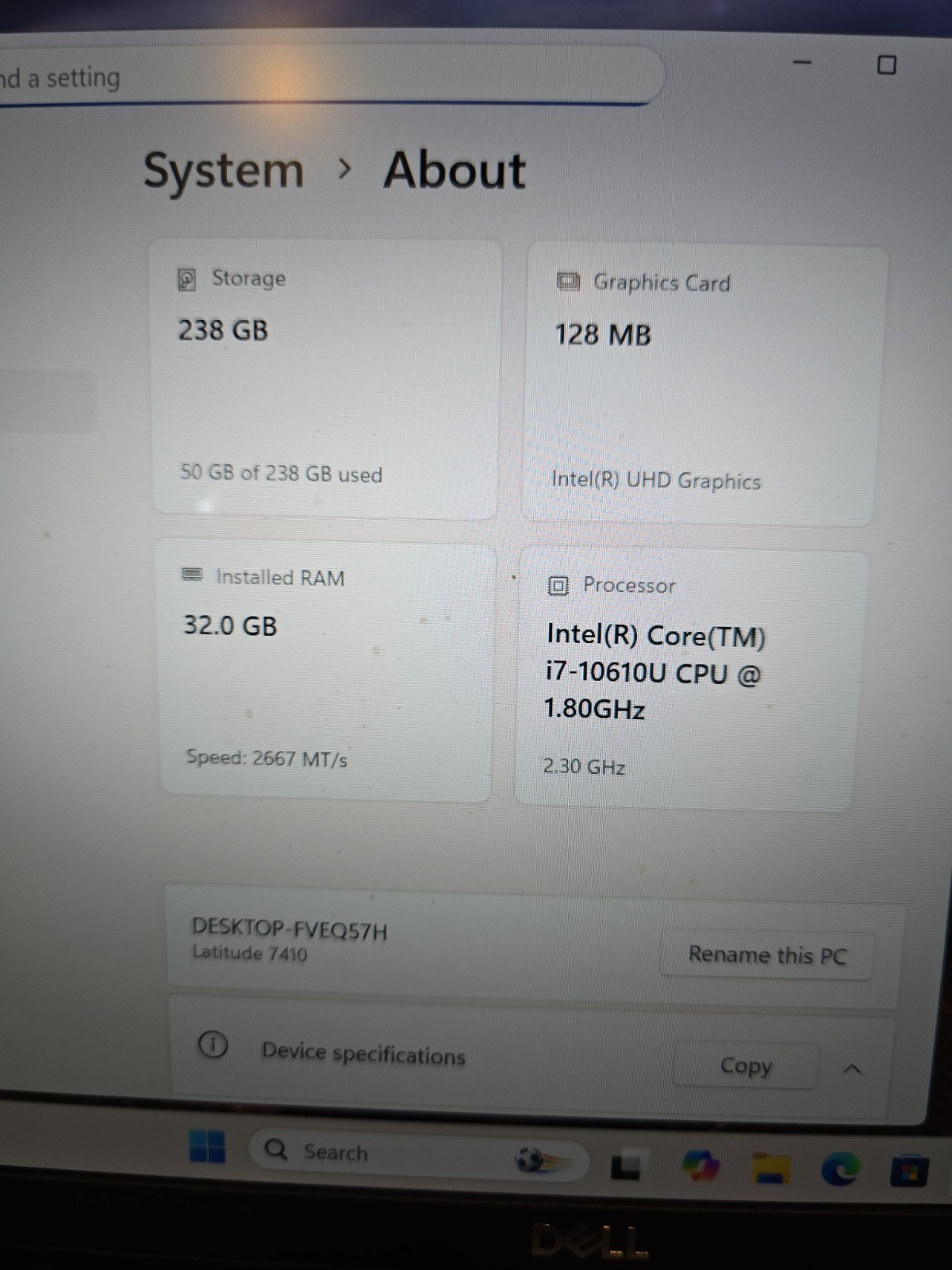 Dell Latitude 7410 Intel Core i7-10610U 1.8GHz 32GB RAM 256 SSD WIN 11HOME