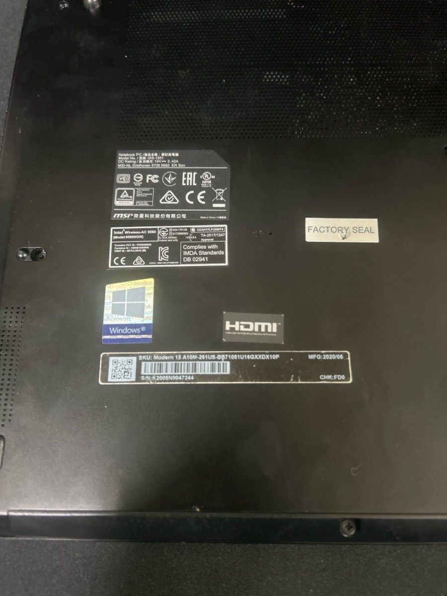 MSI COMPUTER MODERN 15 A10RAS-231US 16GB RAM, 477 GB SSD, WINDOWS 11 (C57003566)
