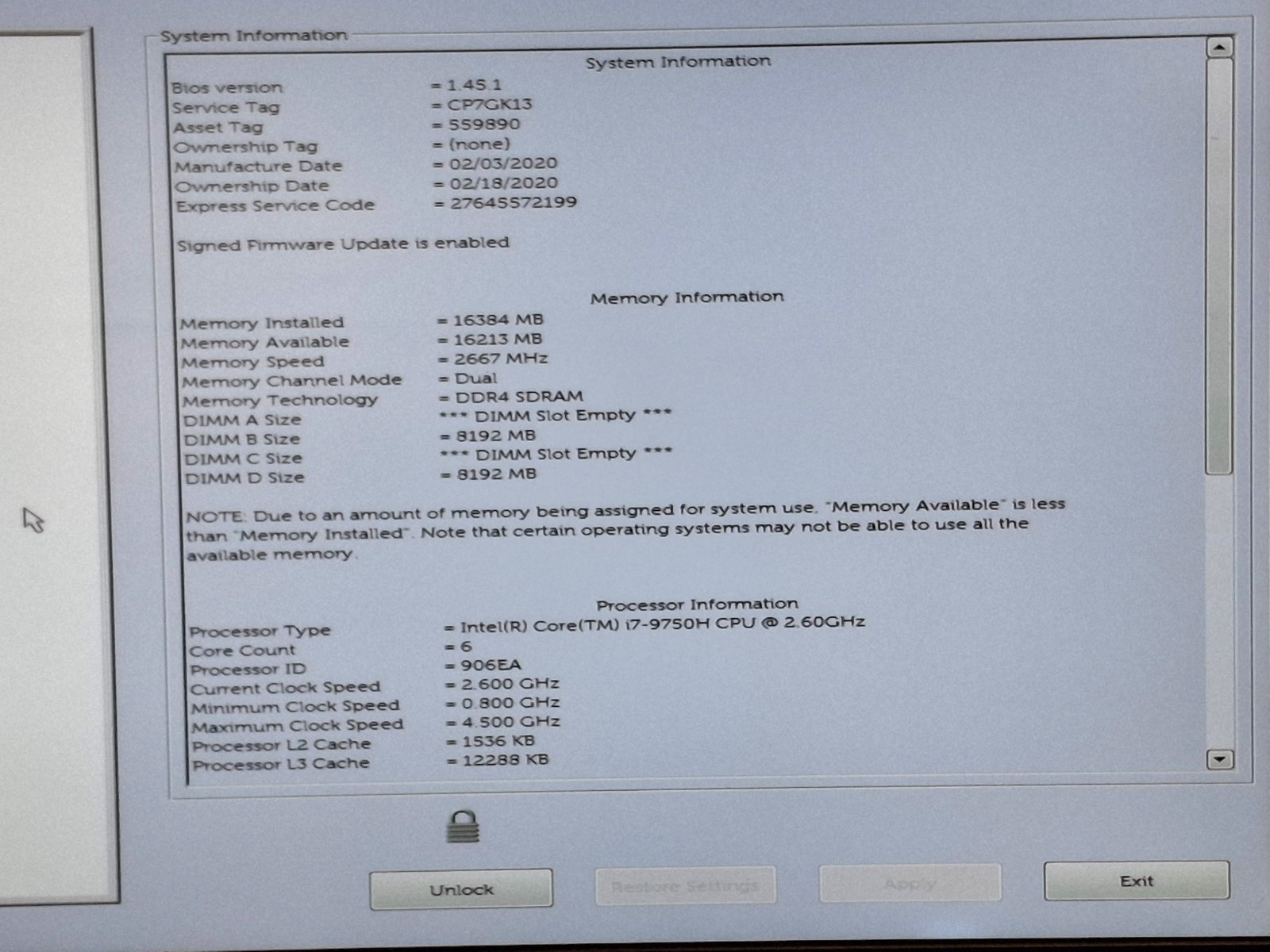 Dell Precision 7540 15.6″ Laptop Core i7-9750H 16GB RAM 256GB SSD Webcam T2000