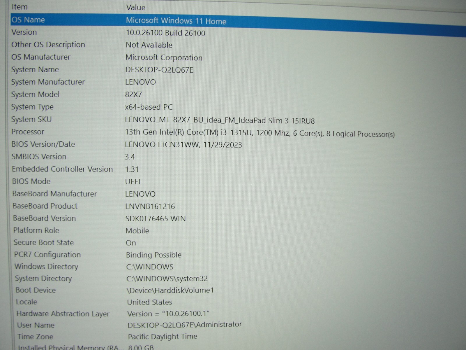 Lenovo IdeaPad Slim 3 15IRU8 15.6”FHD TOUCH Core i3-1315U 1.2GHz 8GB SSD 256GB